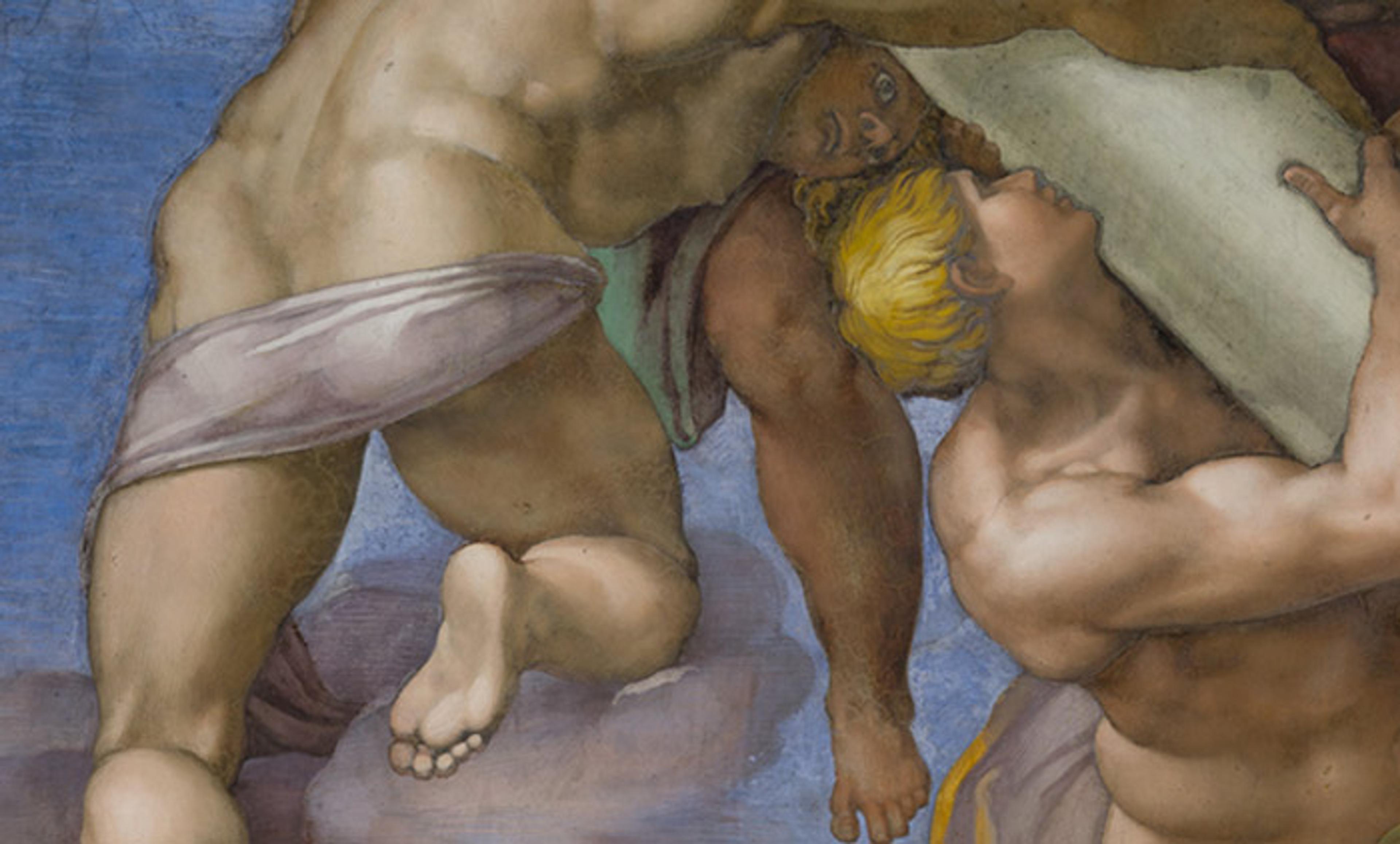 <p>Angel guiding a column, from <em>The Last Judgment</em> (1534-41) by Michelangelo. Sistine Chapel, Vatican Palace. <em>Courtesy Wikipedia</em></p>