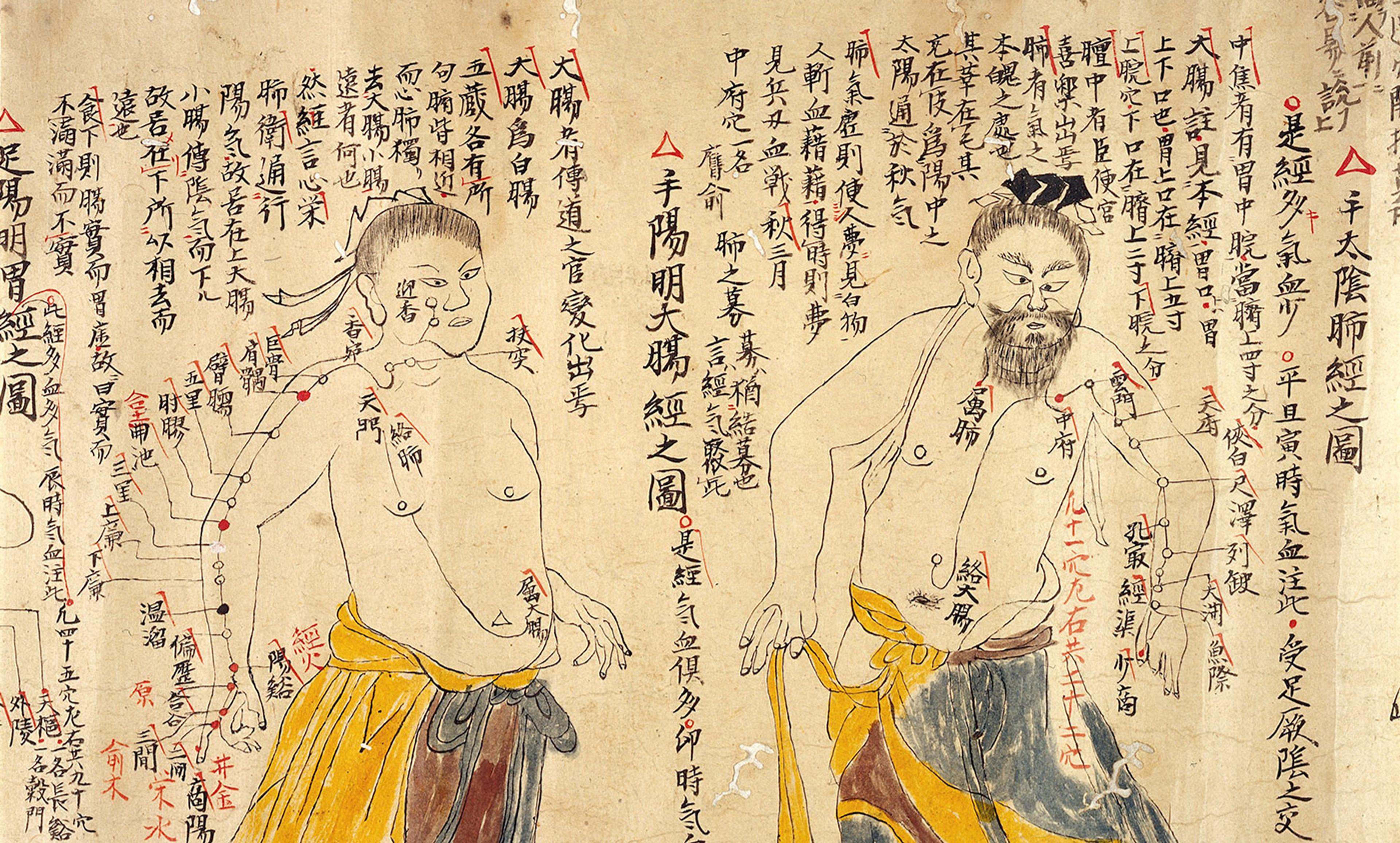 <p>Detail from an 18th-century Chinese depiction of the various acupuncture points. <em>Photo courtesy Wellcome Images</em></p>