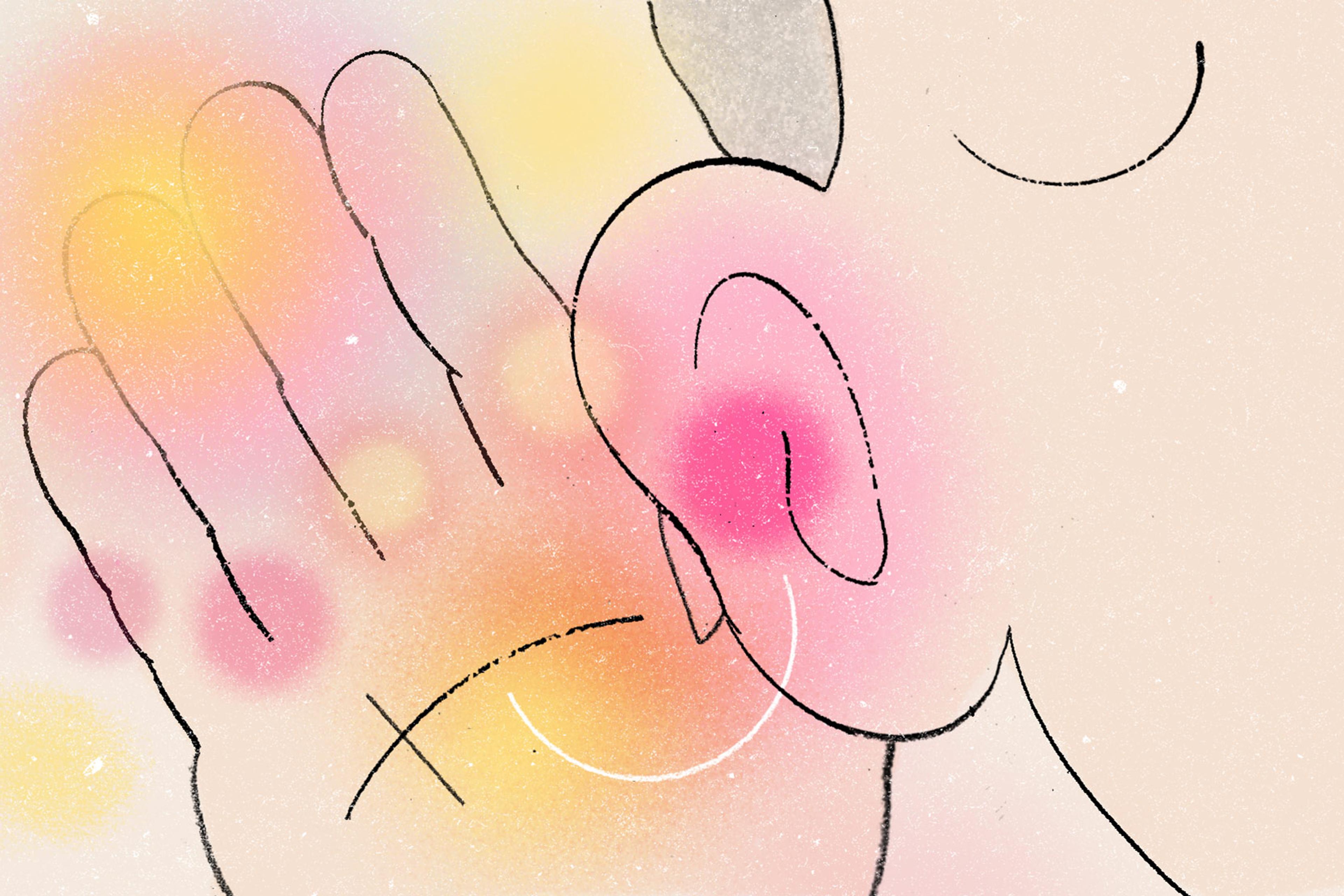 Illustration of a person listening with a hand cupped to their ear, surrounded by soft pastel colours.