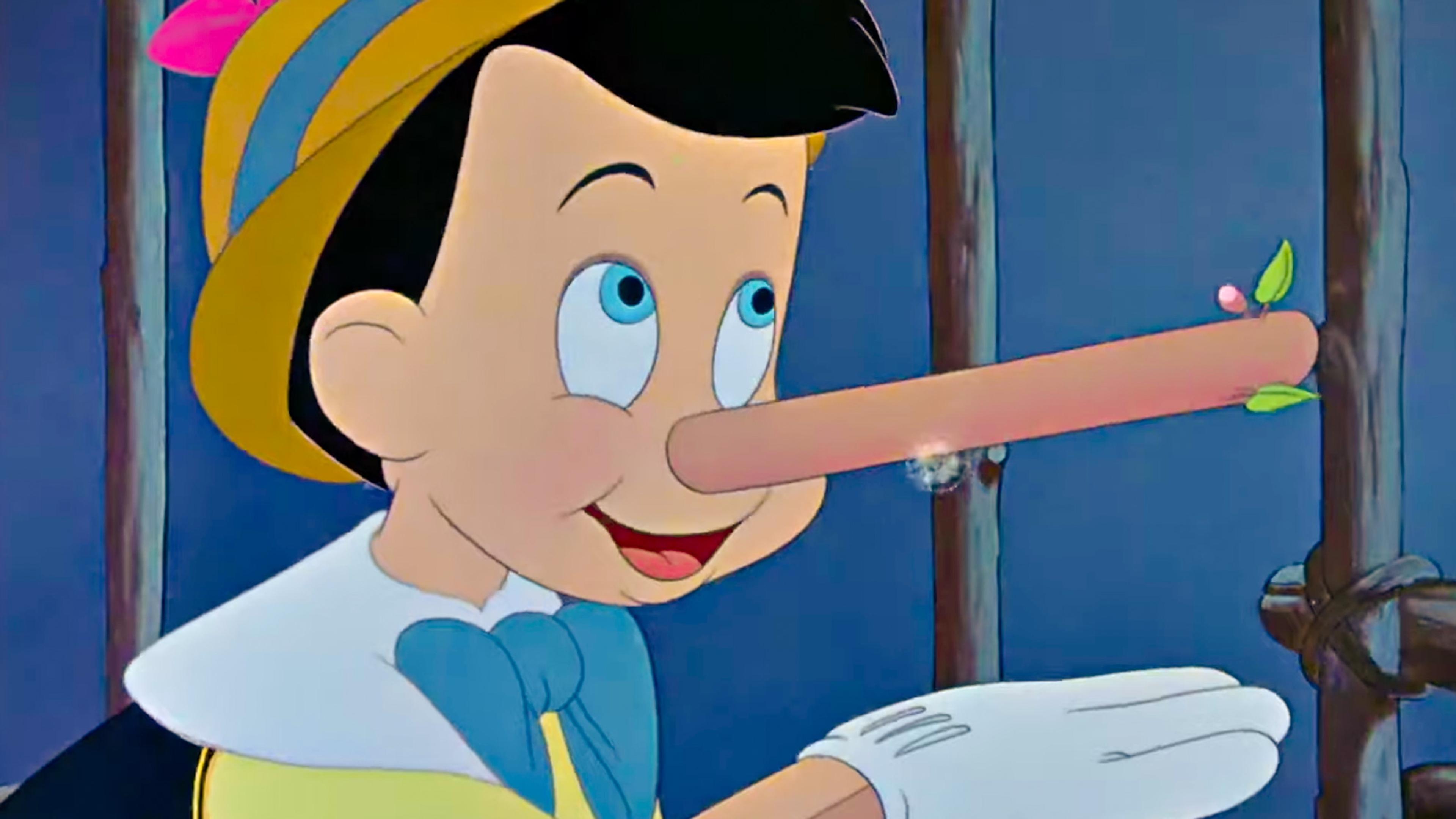 Animated character with a long nose and a yellow hat, smiling in a blue background.