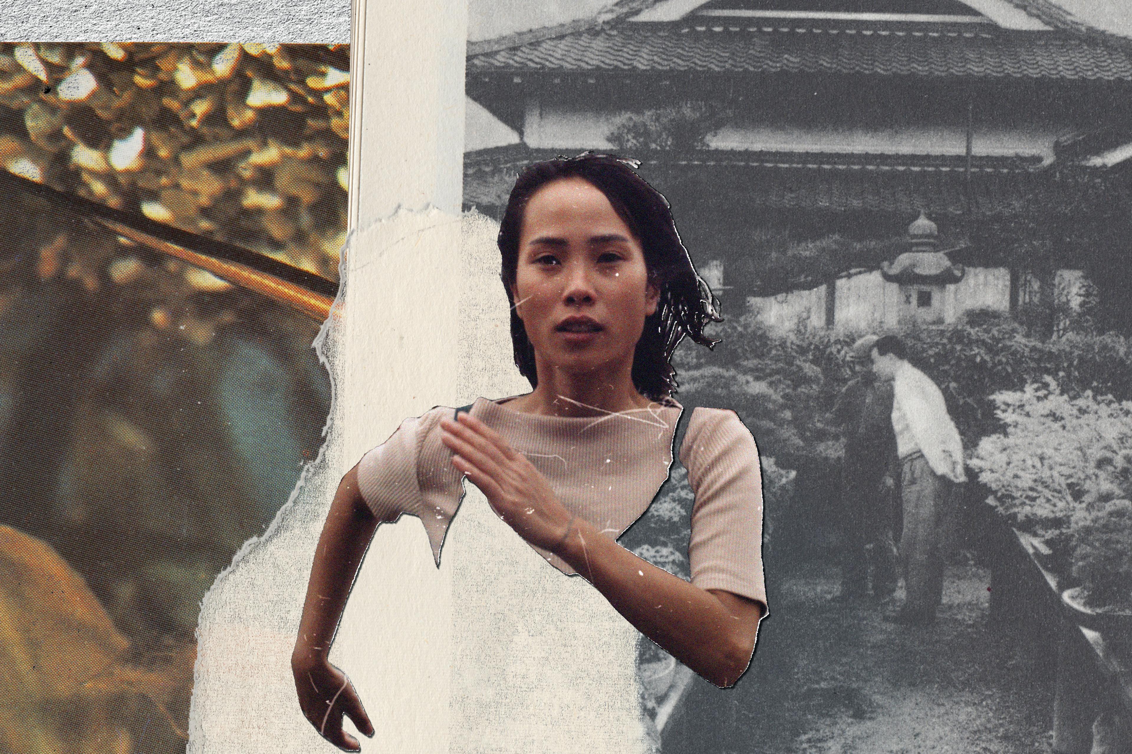Collage featuring a cut-out photo of woman running overlaid on vintage photos.