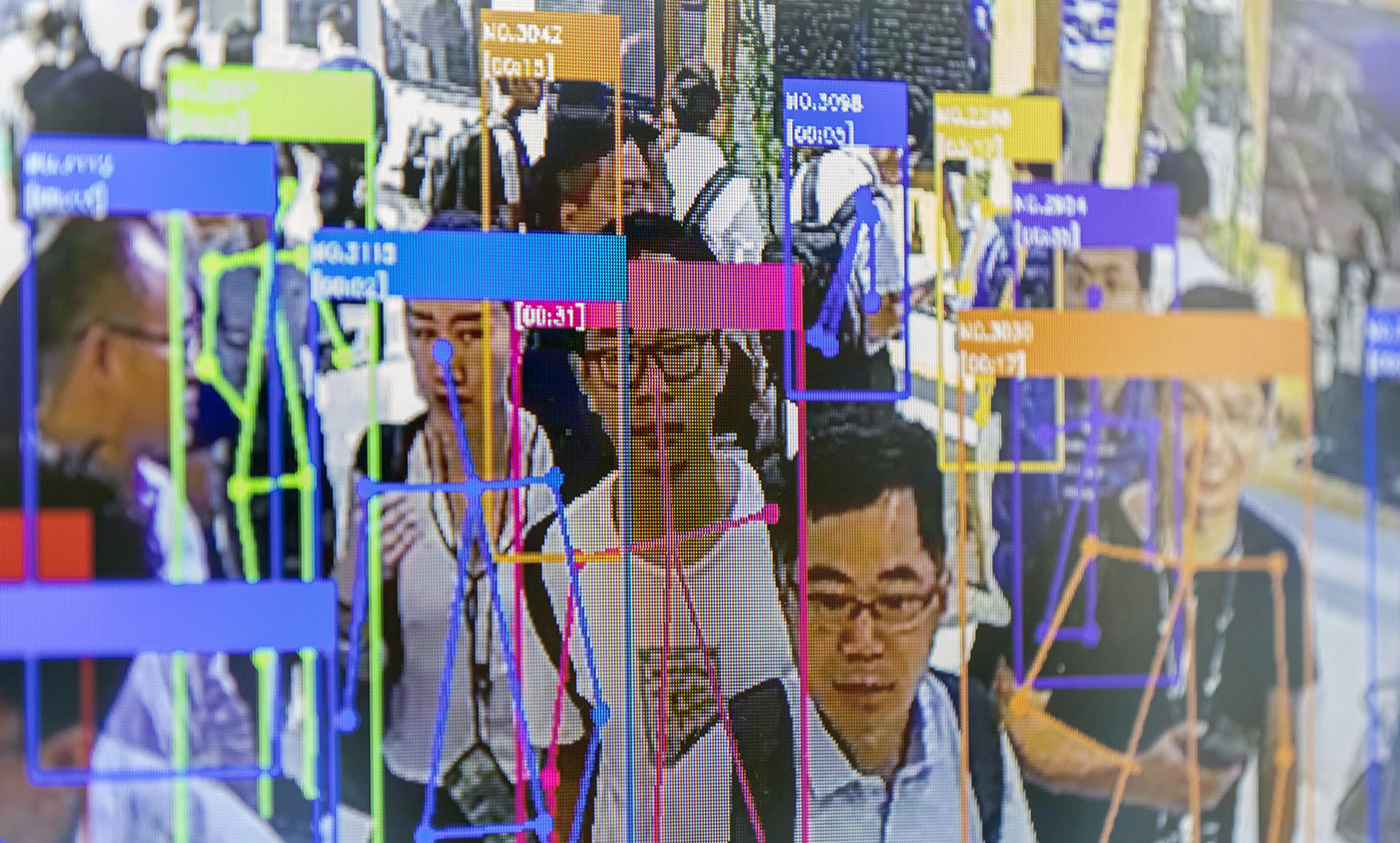 <p>A screen demonstrates facial-recognition technology at the World Artificial Intelligence Conference (WAIC) in Shanghai, China, on Thursday 29 August 2019. <em>Photo by Qilai Shen/Bloomberg via Getty Images</em></p>