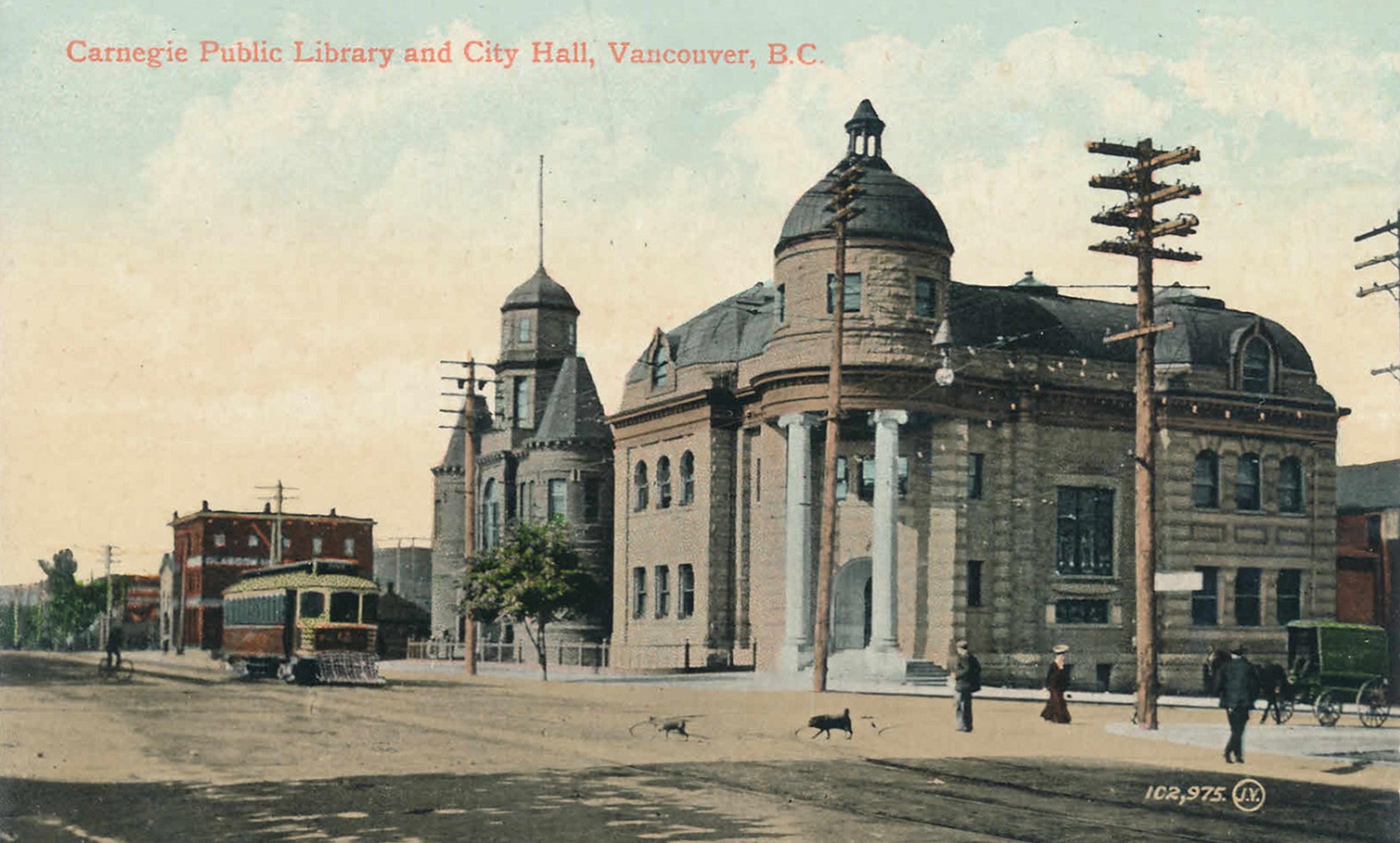<p>Postcard of the Carnegie Library in Vancouver BC, <em>c</em>1905, funded by a bequest from the American philanthropist Andrew Carnegie. <em>Courtesy Rob/Flickr</em></p>