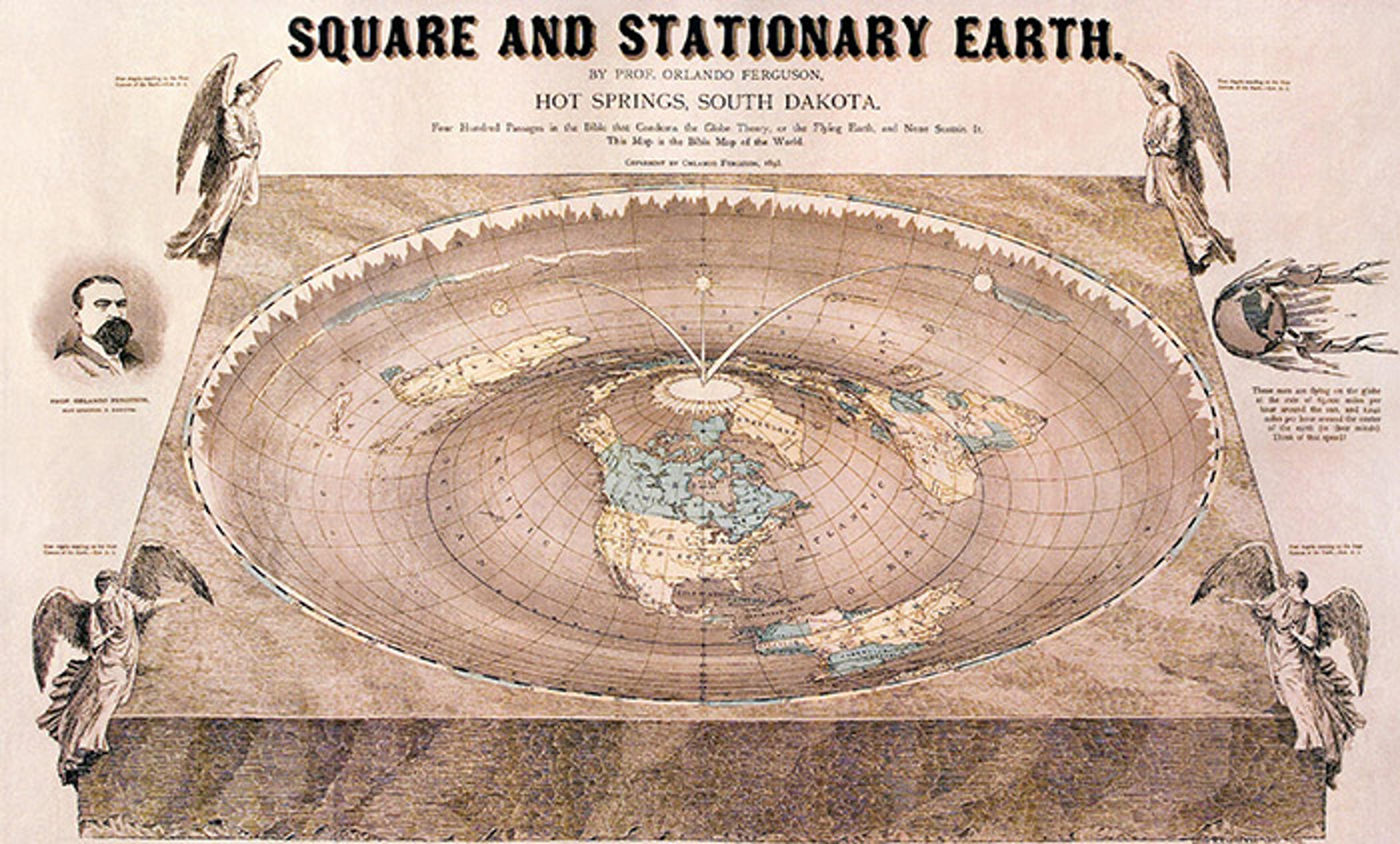 <p><em>A Map of the Square and Stationary Earth</em> by Professor Orlando Ferguson, South Dakota, 1893. <em>Photo courtesy Wikipedia</em></p>