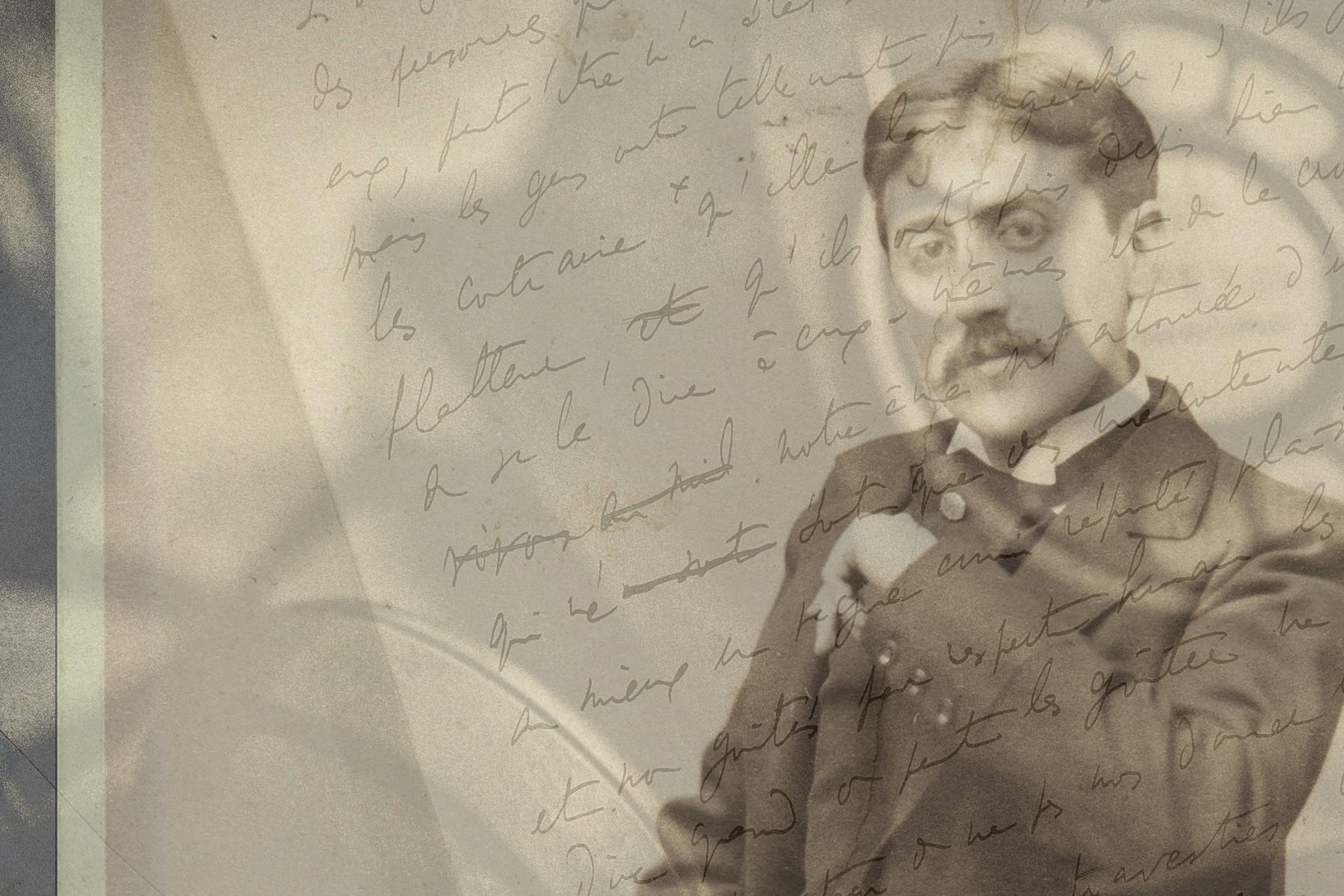 Vintage sepia-toned photo of a man with handwritten overlay, wearing a suit, looking thoughtful.