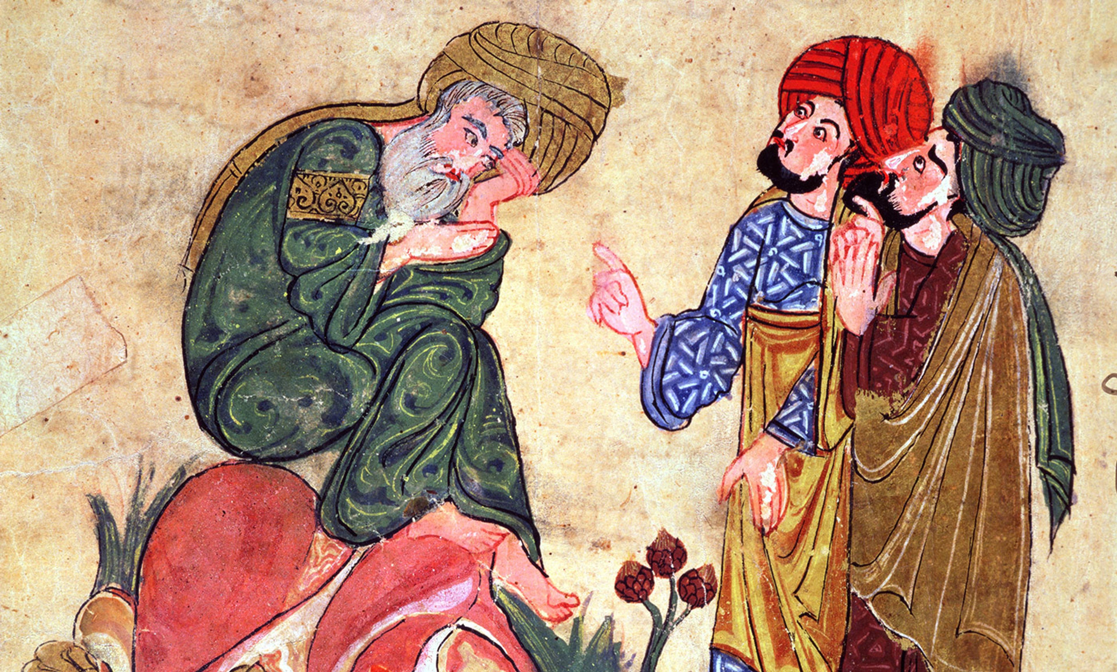 <p>Socrates and his Students, illustration from ‘Kitab Mukhtar al-Hikam wa-Mahasin al-Kilam’ by Al-Mubashir, Turkish School, (13th c) <em>Photo by Bridgeman</em></p>