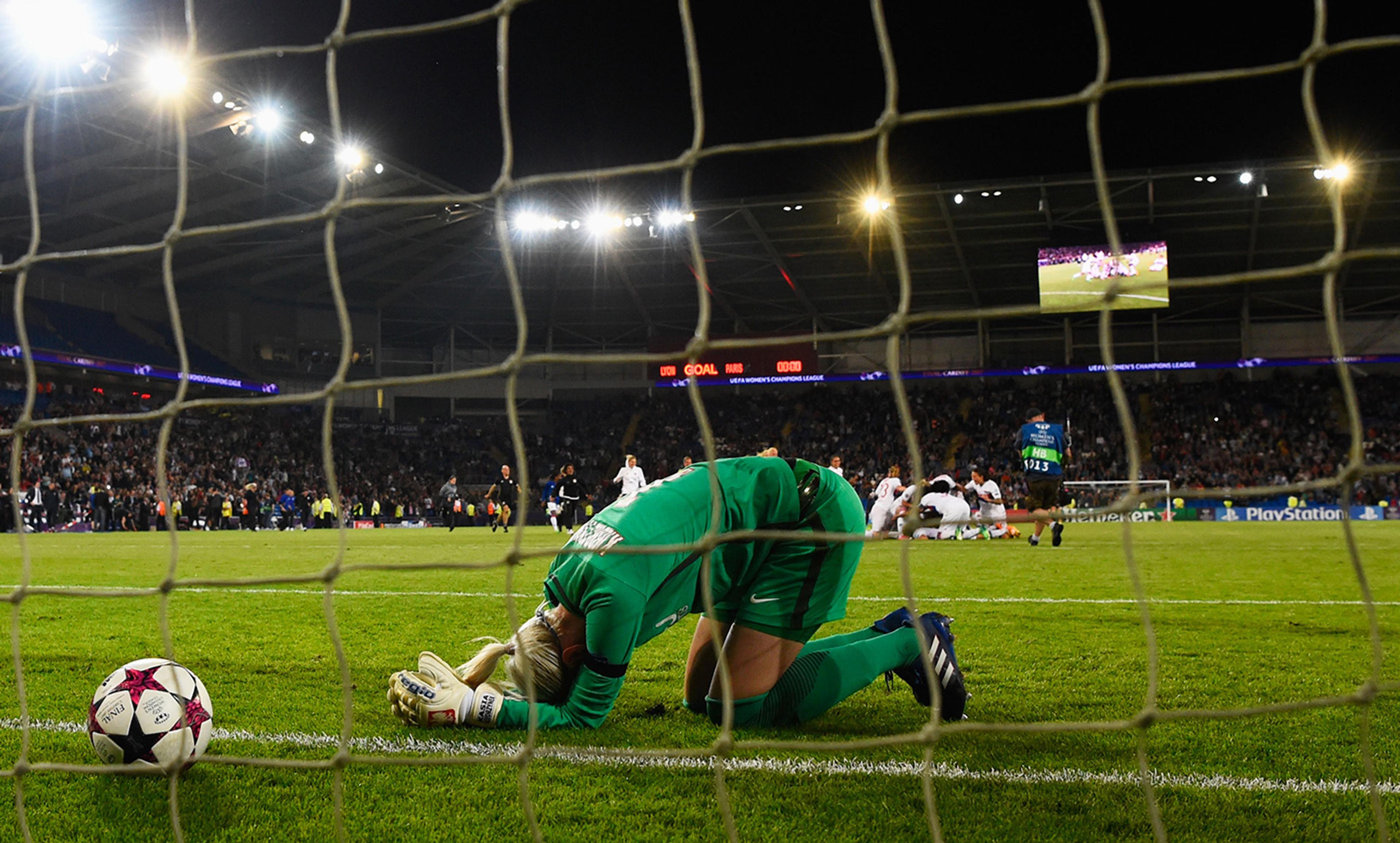 <p>Goalkeeper Katarzyna Kiedrzynek’s team Paris Saint-Germain loses to Lyon in the Women’s Champions League final on 1 June 2017. <em>Photo by Stu Forster/Getty</em></p>