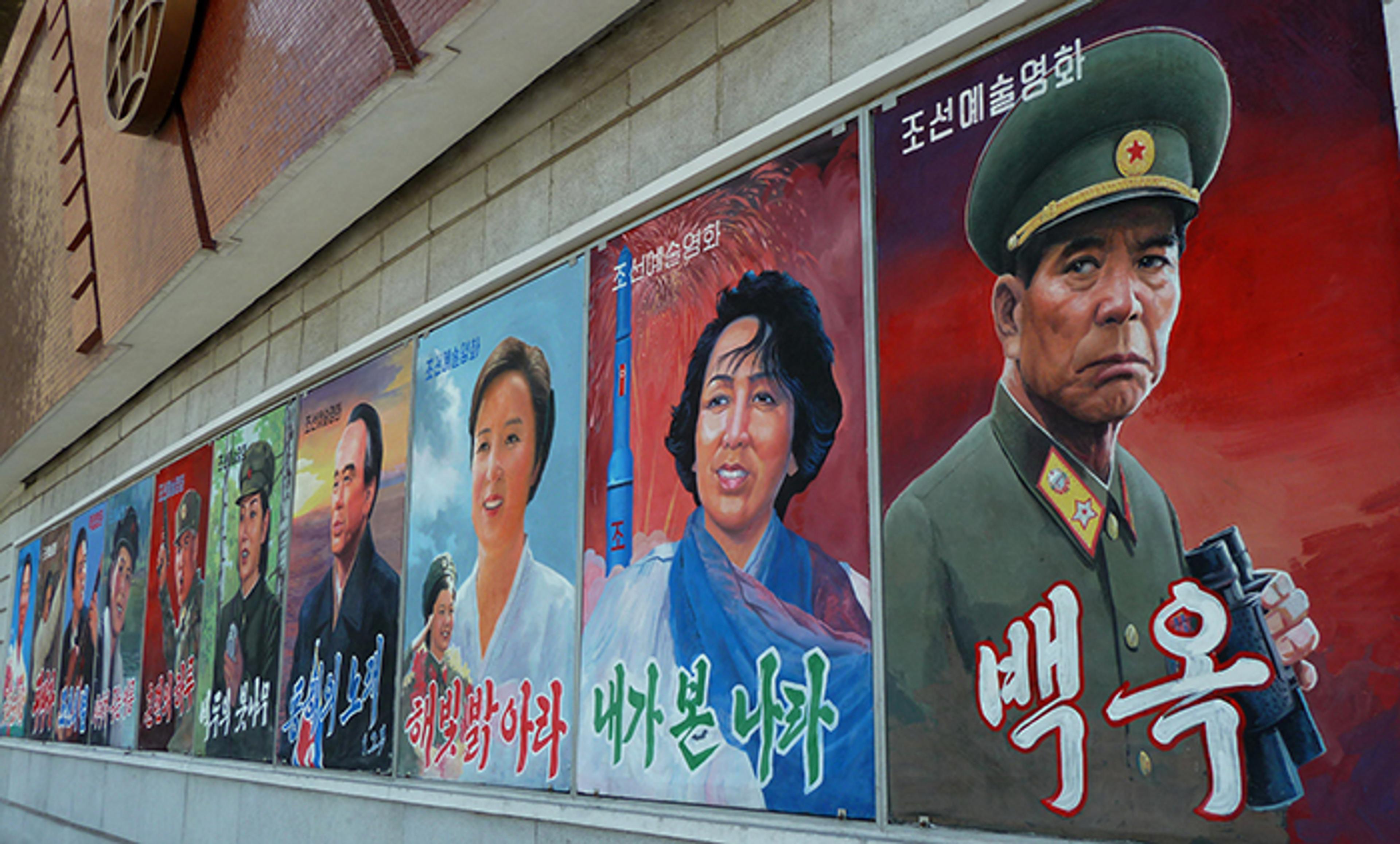 <p>Posters advertising screenings at the 12th Pyongyang International Film Festival in Pyongyang, North Korea. <em>Photo by Ian Timberlake/AFP/Getty</em></p>