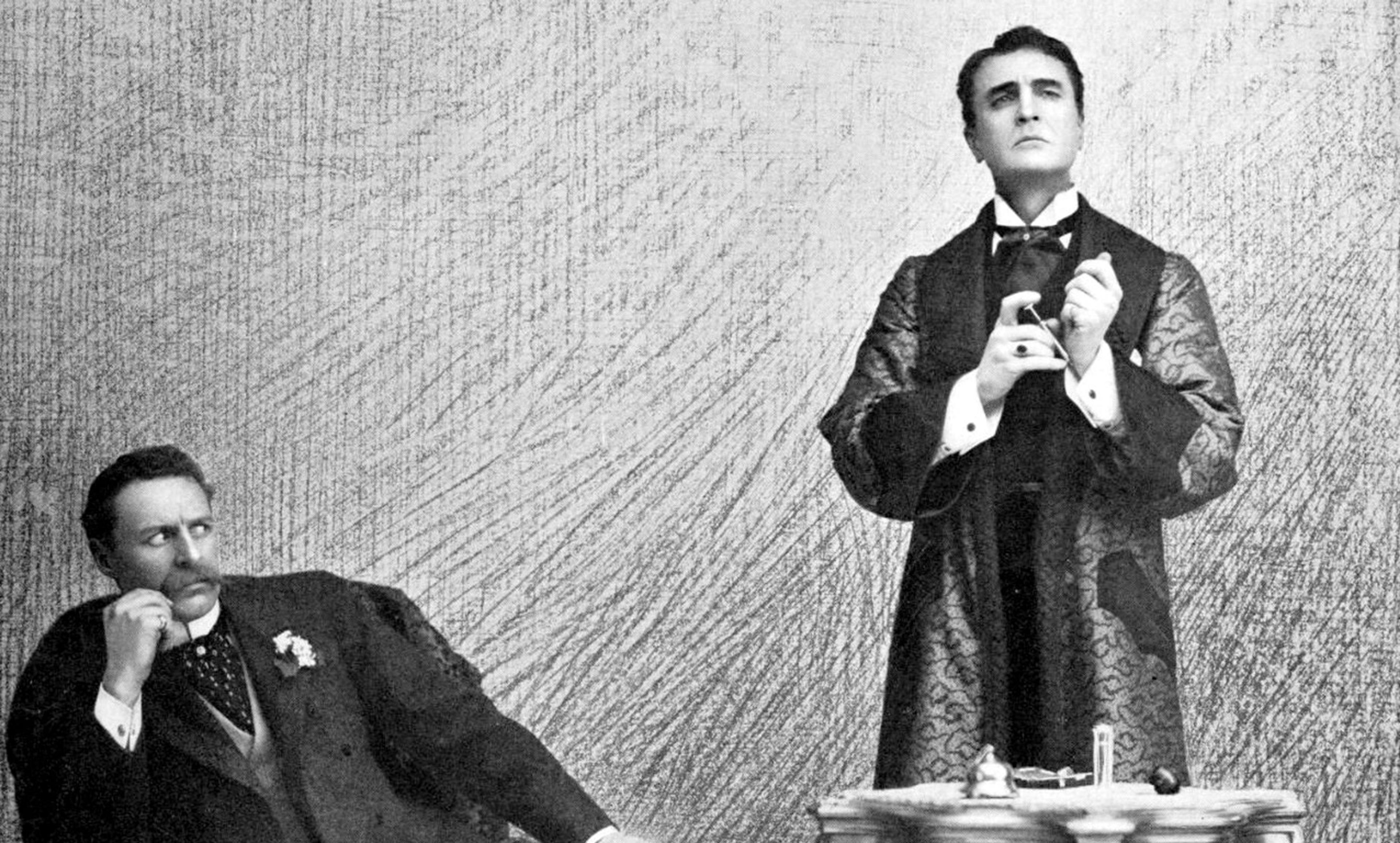 <p>Suspicious minds; William Gillette as Sherlock Holmes (right) and Bruce McRae as Dr John Watson in the play <em>Sherlock Holmes</em> (<em>c</em>1900). <em>Courtesy Wikimedia</em></p>