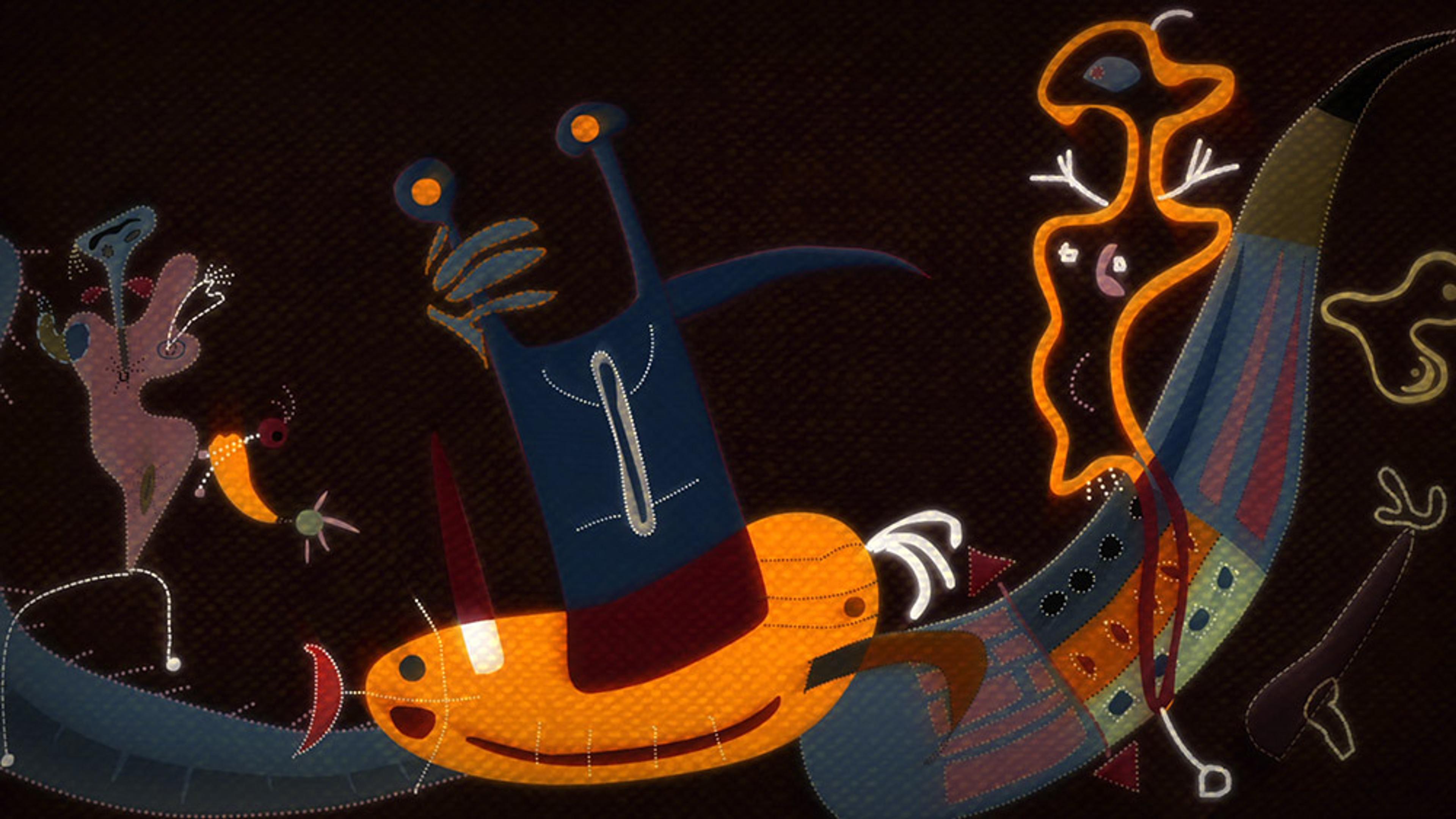 Abstract digital artwork with colourful, quirky shapes and forms against a dark background, resembling a surreal fantasy scene.