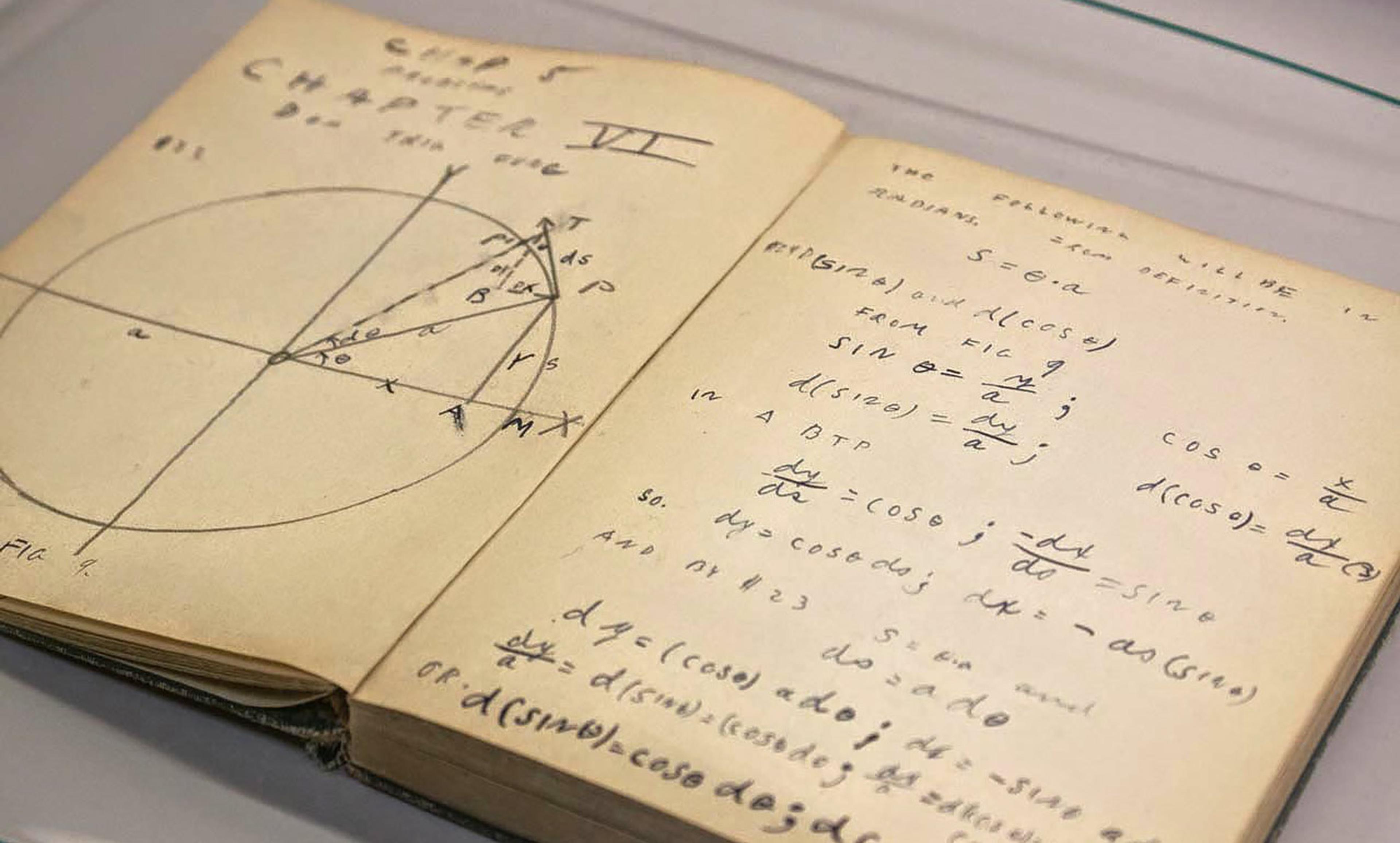 <p>Richard Feynman’s high school calculus notebook: ‘That was a way to try to get it into my head this time, instead of forgetting it. So I had learned calculus.’ <em>Courtesy </em><a href="http://physicsbuzz.physicscentral.com/2014/11/artifacts-from-archives.html" target="_blank" rel="noreferrer noopener"><em>Physics Central</em></a><em>/Niels Bohr Library and Archive</em></p>