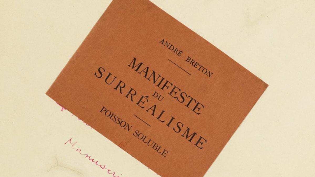 Image of a document cover titled “Manifeste du Surréalisme” by André Breton, featuring handwritten “Manuscrit”.