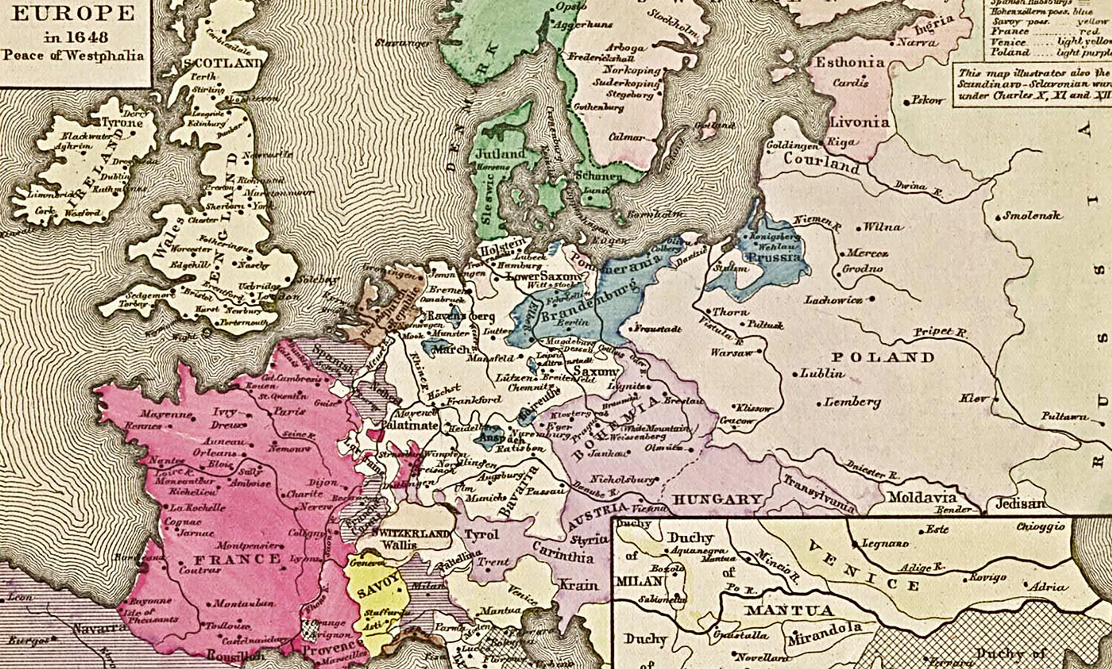 <p>Leibniz’s ‘unity in multiplicity’; Europe in 1648. <em>Courtesy Wikipedia</em></p>