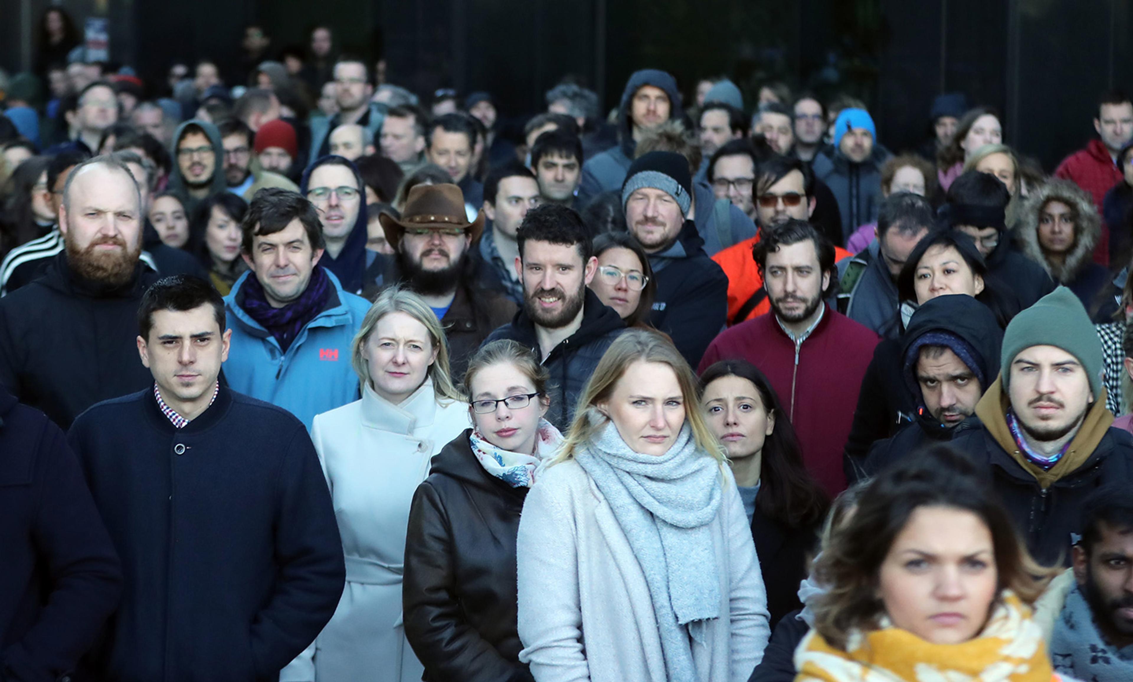 <p>Google employees in Dublin, Ireland, join others from around the world in protest over claims of sexual harassment, gender inequality and systemic racism at the tech giant. <em>Photo by Niall Carson/PA Images via Getty</em></p>