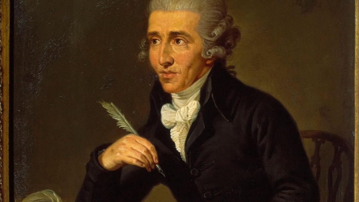 Portrait painting of a man in 18th-century attire holding a quill, seated at a table with a thoughtful expression.