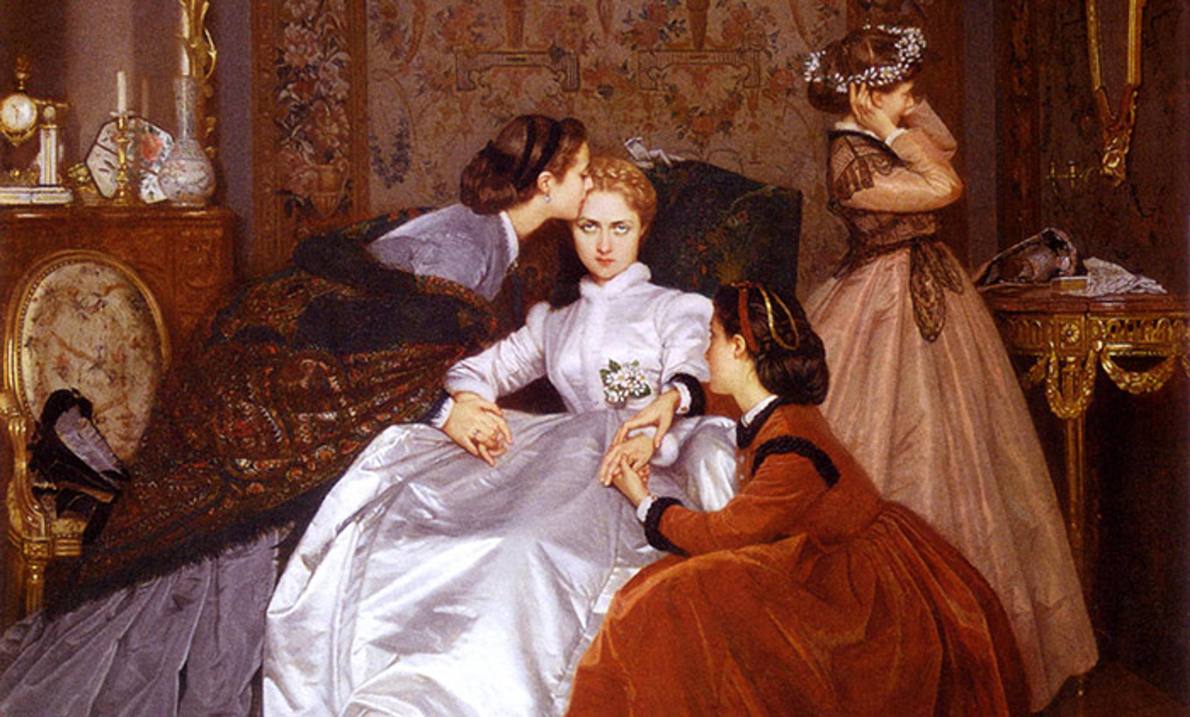 <p>Detail from <em>The Reluctant Bride</em> (1866) by Auguste Toulmouche. <em>Courtesy Wikimedia</em></p>
