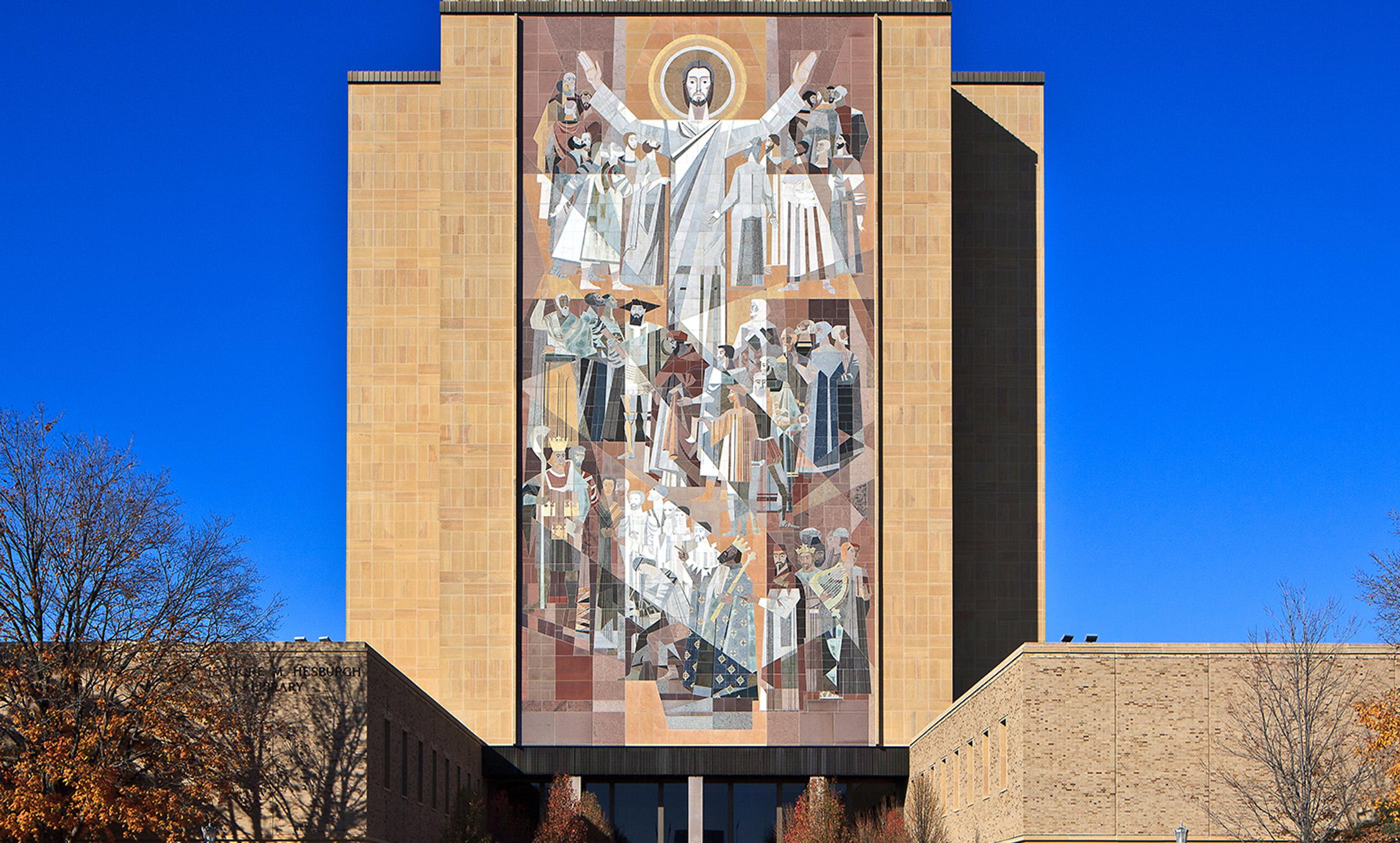 <p>‘The Word of Life’ mural, otherwise known as the ‘Touchdown Jesus’, at the Hesburgh Library, Notre Dame University. <em>Photo courtesy Wikipedia</em></p>