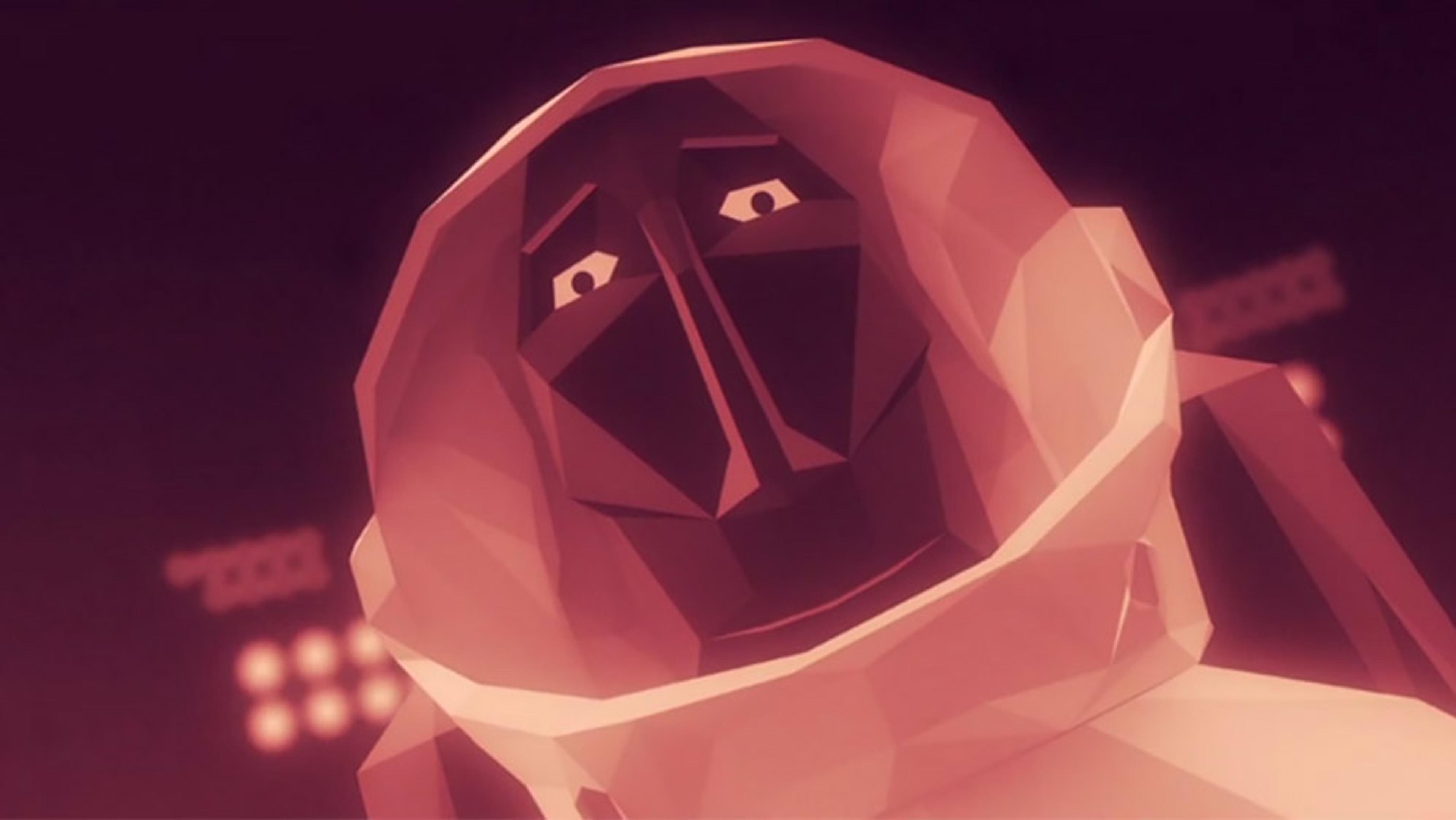 Abstract digital artwork of a polygonal astronaut in a spacesuit against a blurry background with red and brown shading.