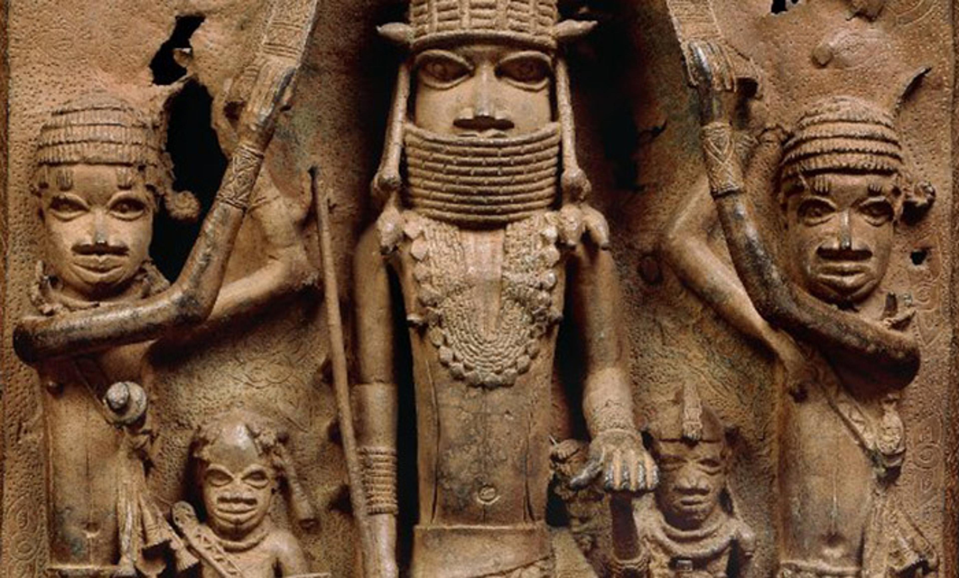 <p>Detail from a 16th-century bronze plaque from Benin, West Africa, held at the British Museum, London. <em>Courtesy the Trustees of the British Museum</em></p>