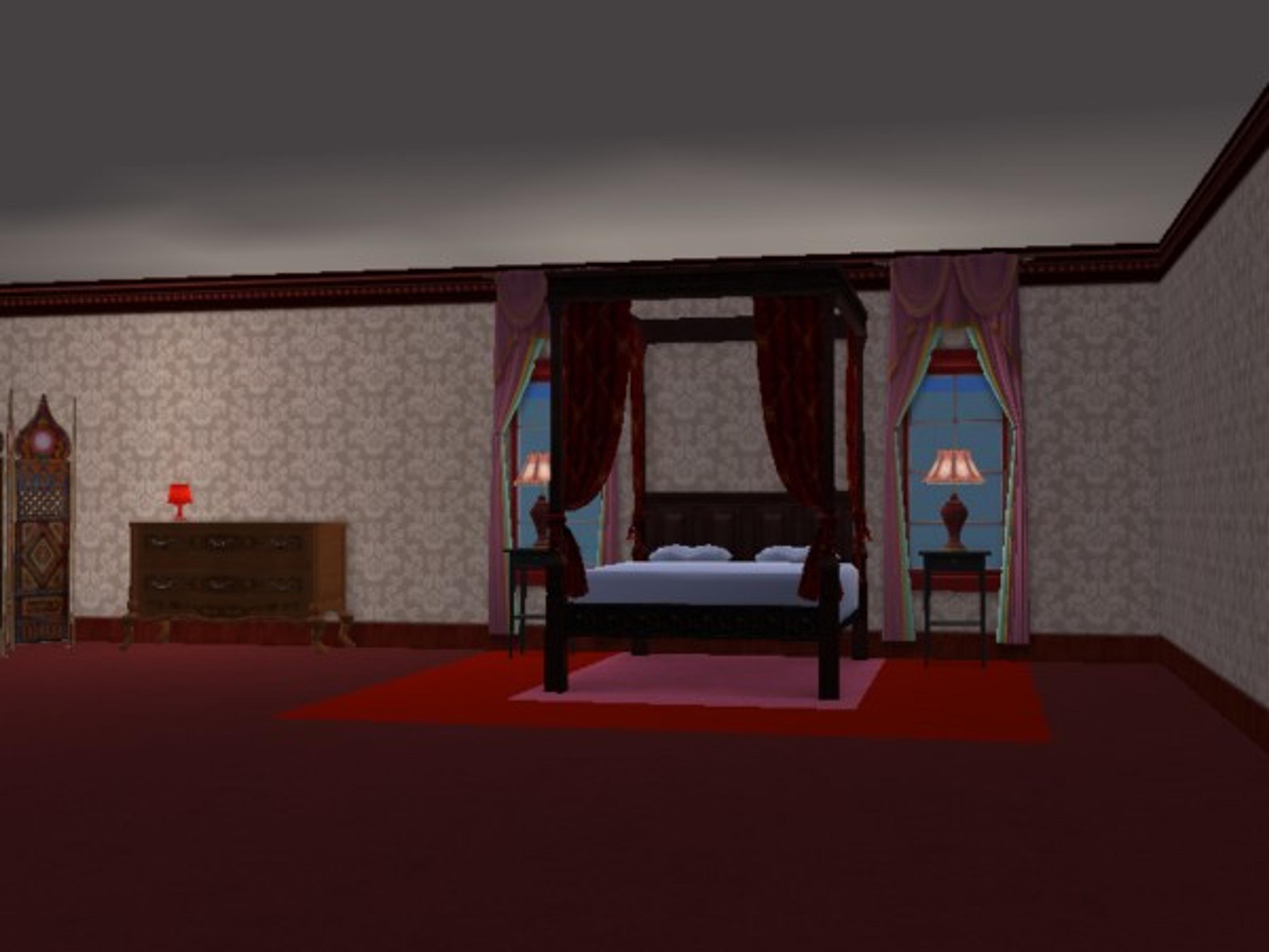 A computer-generated image of a hotel room