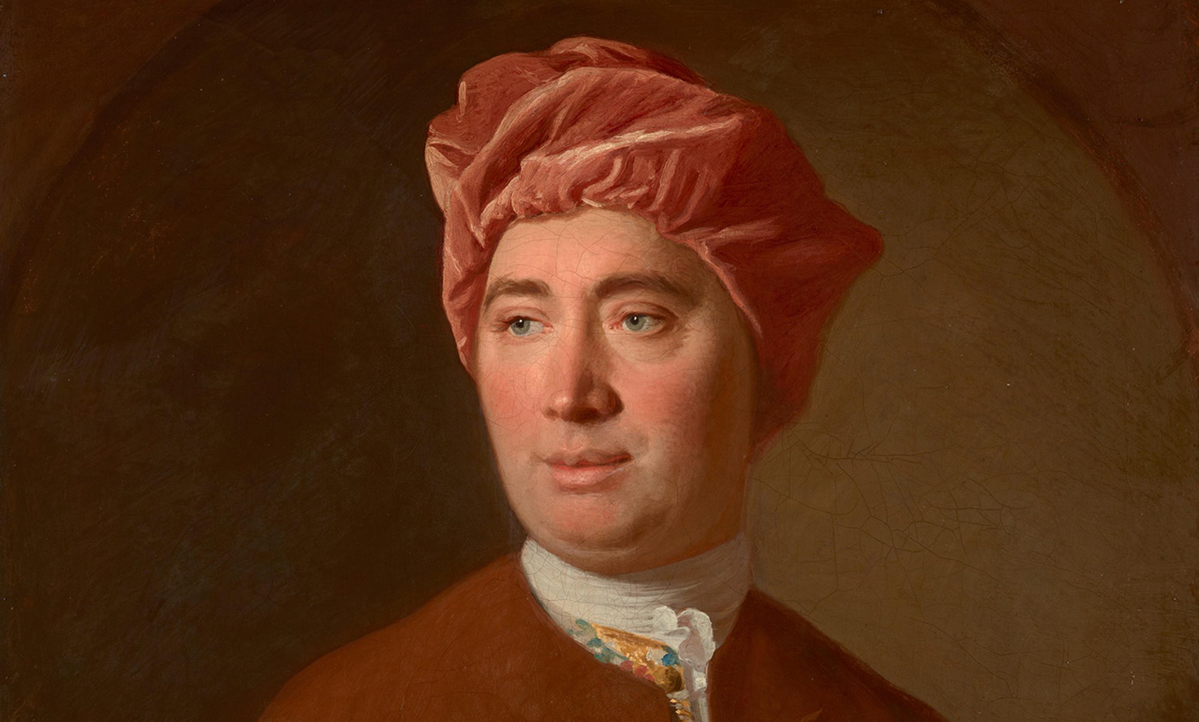 A painting of a man with a pink turban looking to the side, set against a dark background with a soft light illuminating his face.