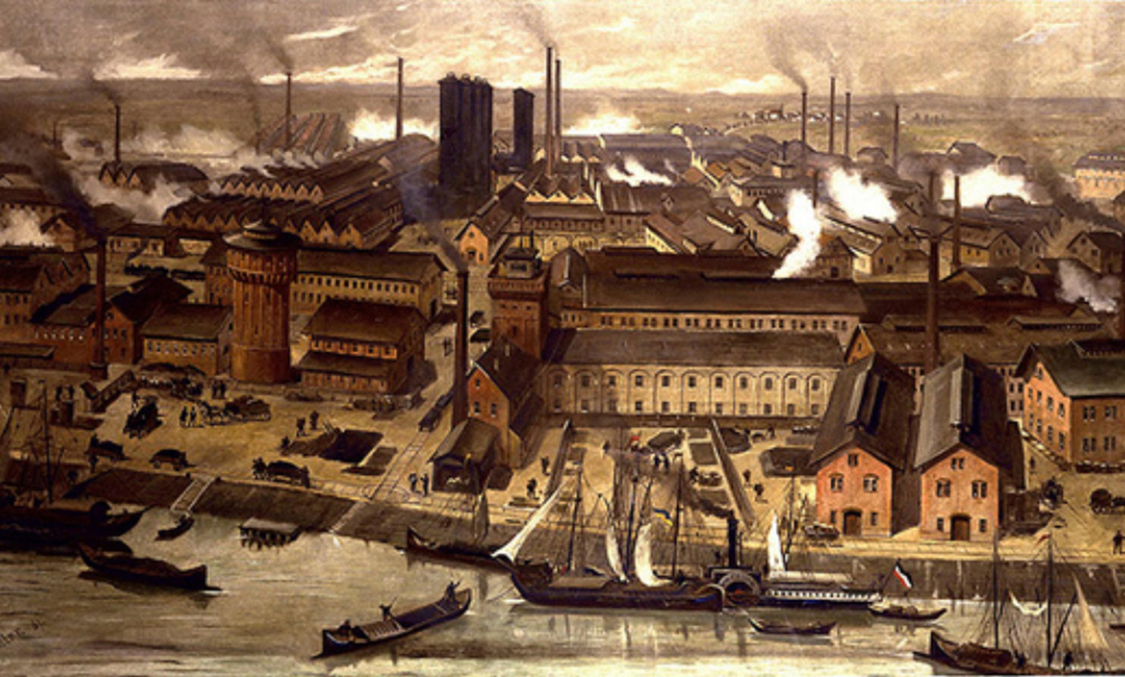 <p>The BASF factory at Ludwigshafen, Germany, pictured on a postcard in 1881. <em>Courtesy Wikipedia</em></p>