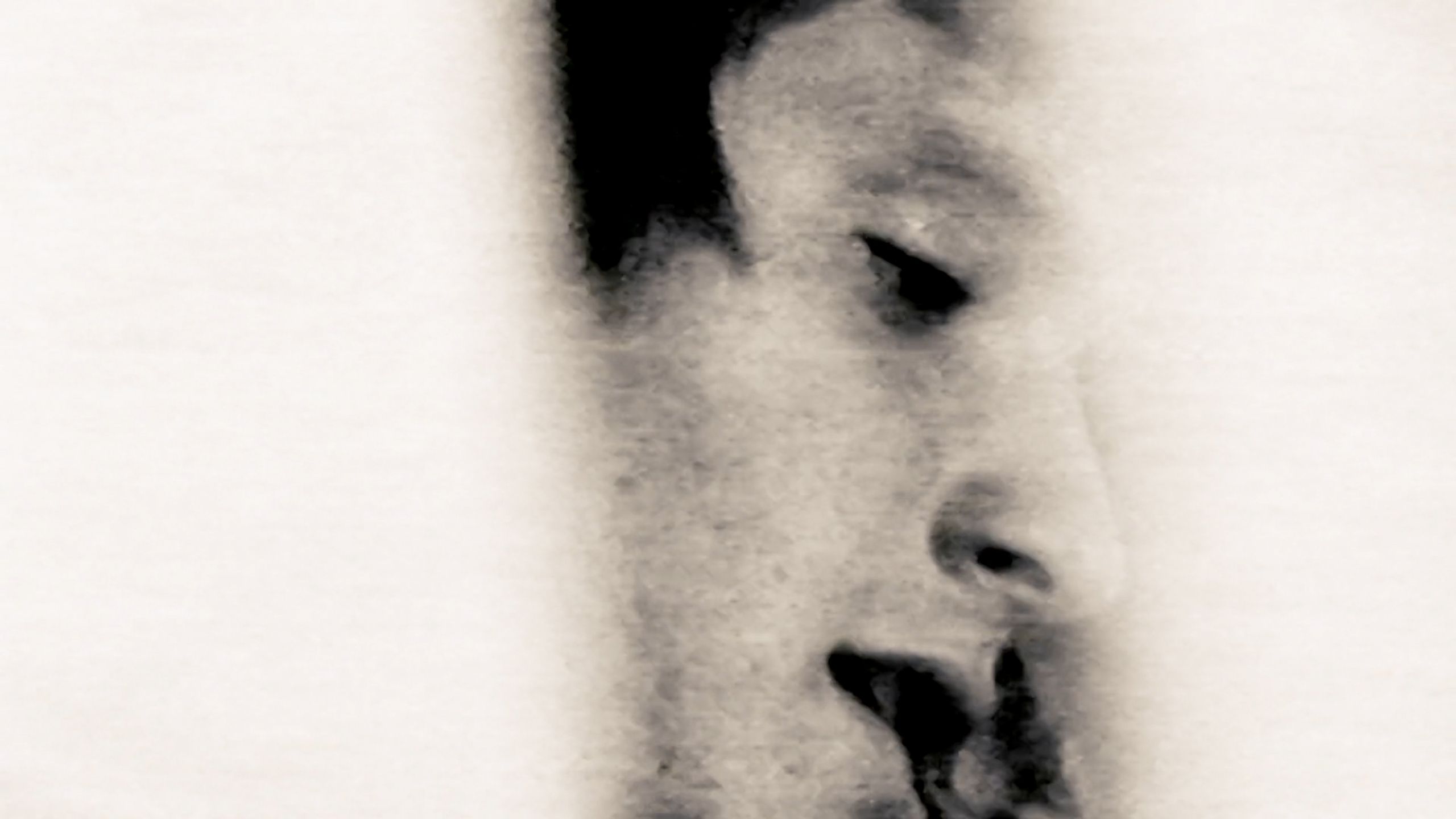 Abstract painting of a person’s face in profile with a soft, blurred effect and neutral tones.