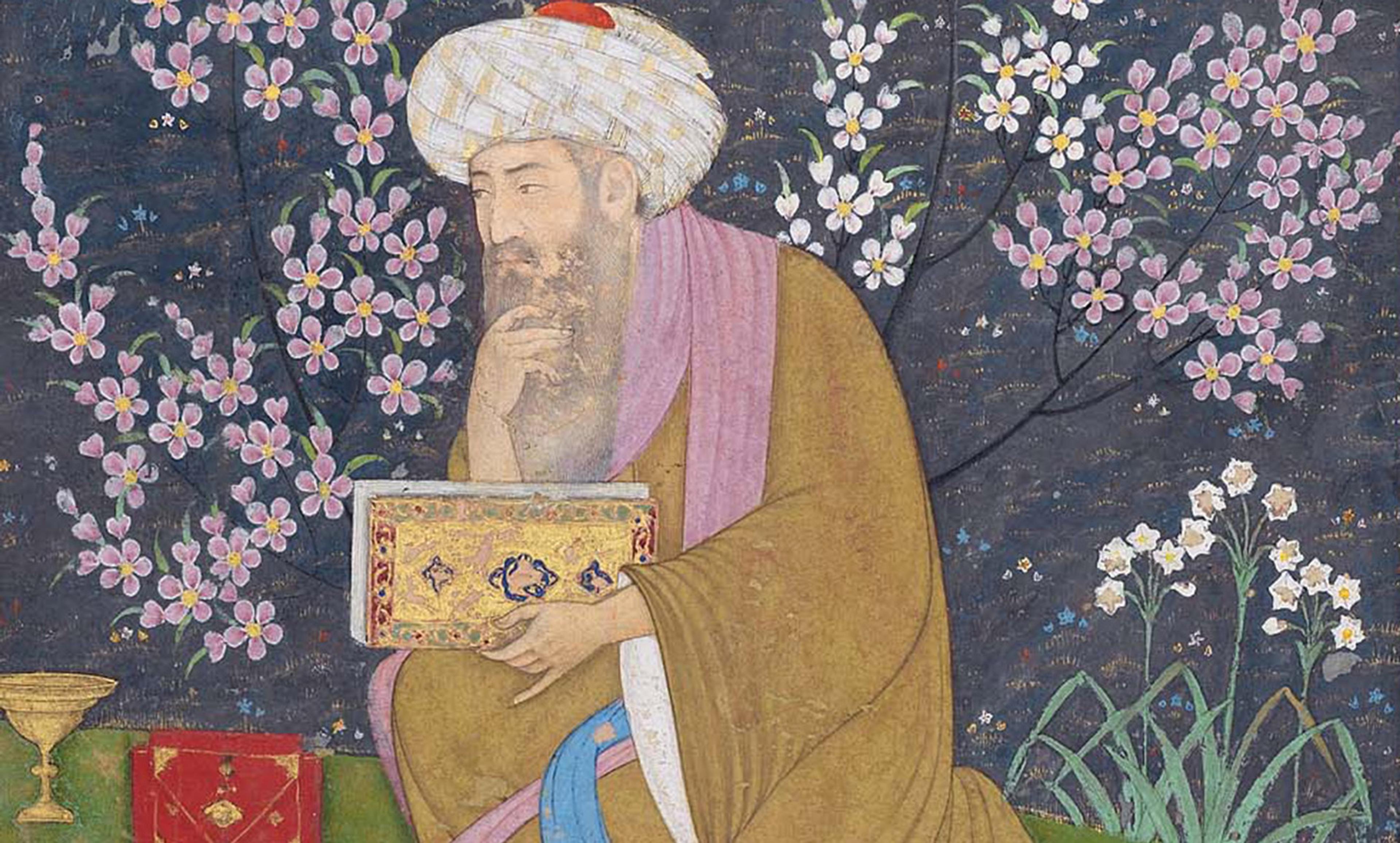 <p>Album folio fragment with scholar in a garden. Attributed to Muhammad Ali 1610-15. <em>Courtesy Museum of Fine Arts, Boston</em></p>