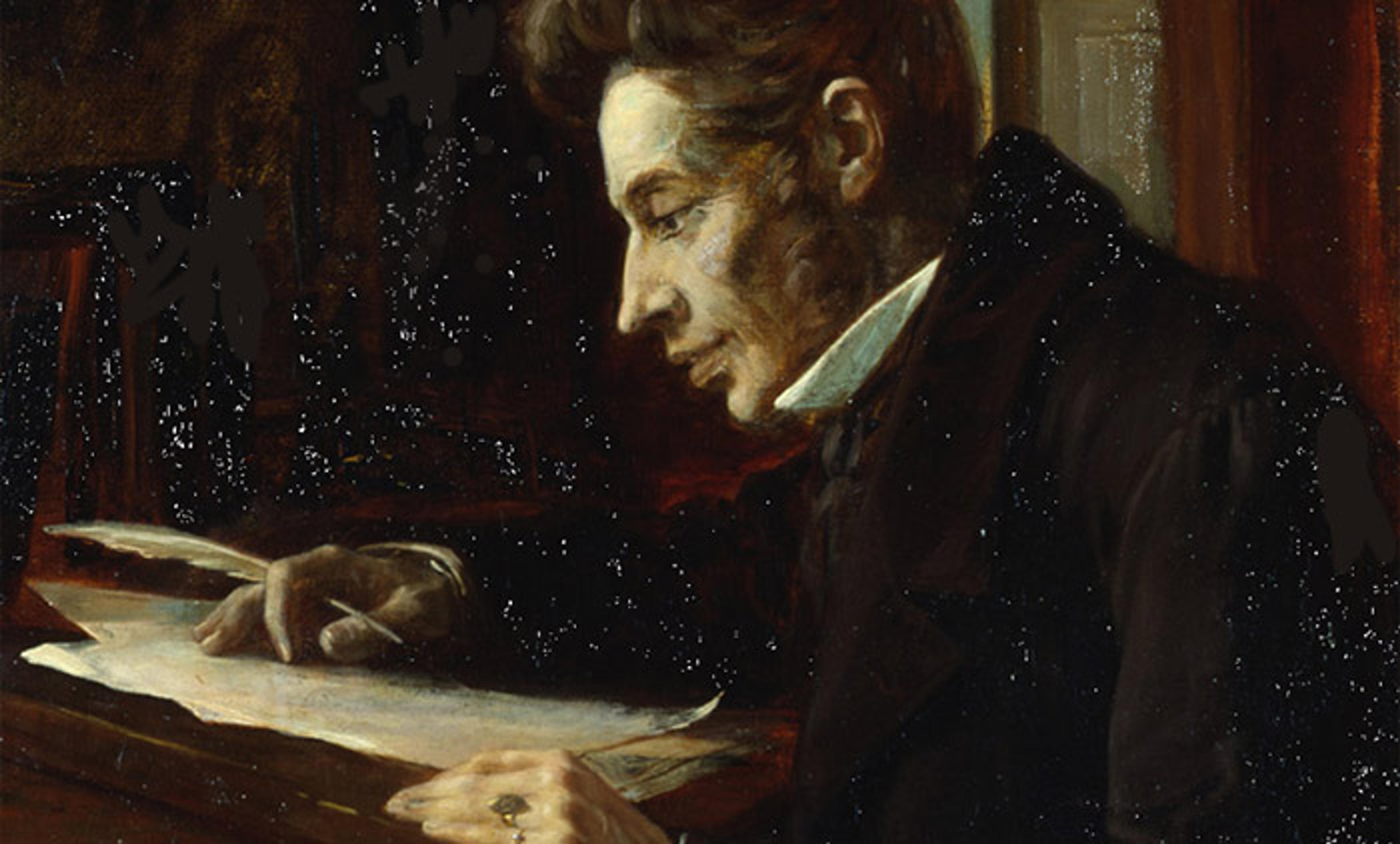 <p><em>Søren Kierkegaard at his high desk</em> (1920) by Luplau Janssen. <em>Courtesy Wikipedia</em></p>