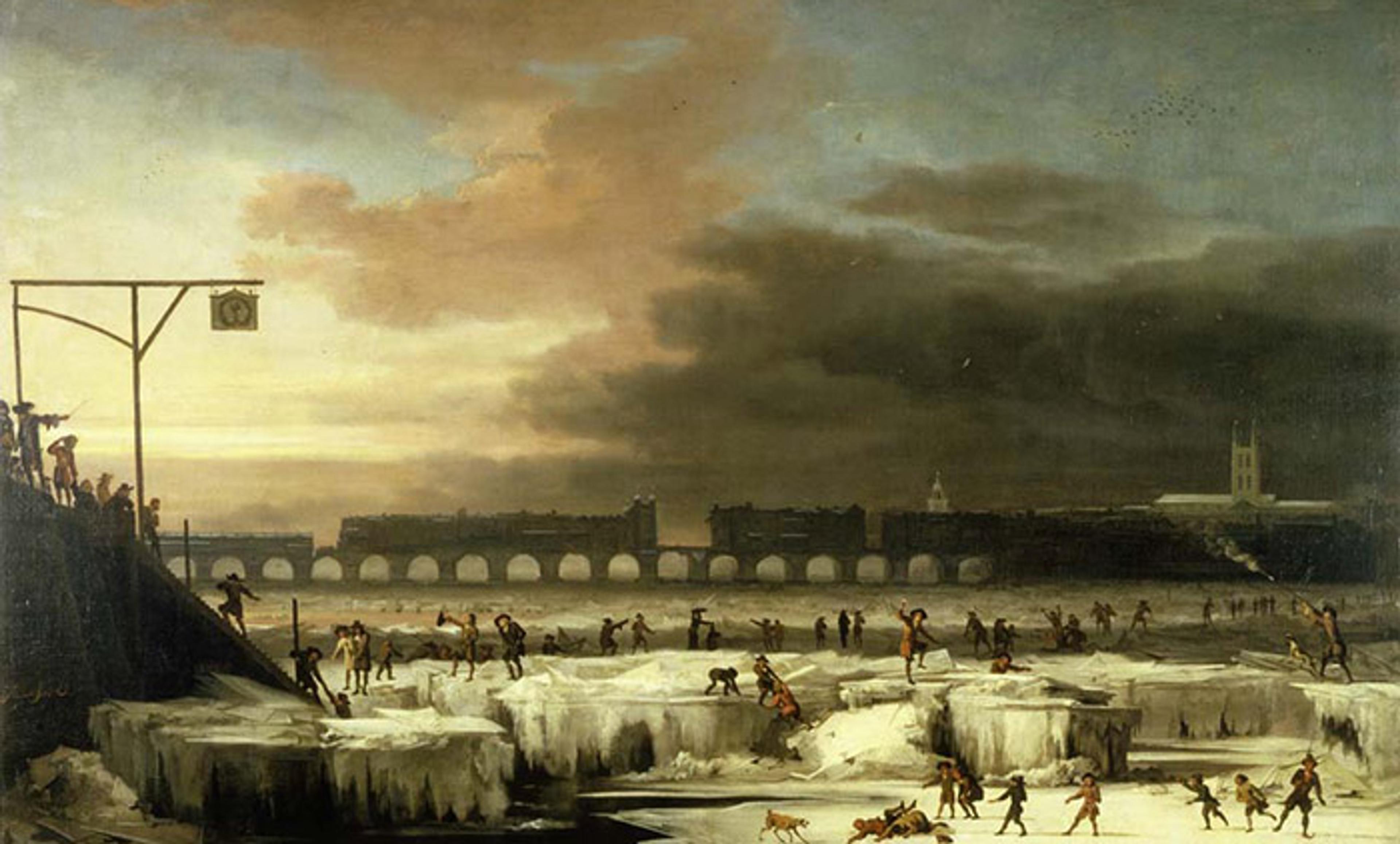 <p>From the Little Ice Age. <em>The Frozen Thames, looking Eastwards towards Old London Bridge </em>(1677) by Abraham Hondius. <em>Courtesy the Museum of London</em></p>