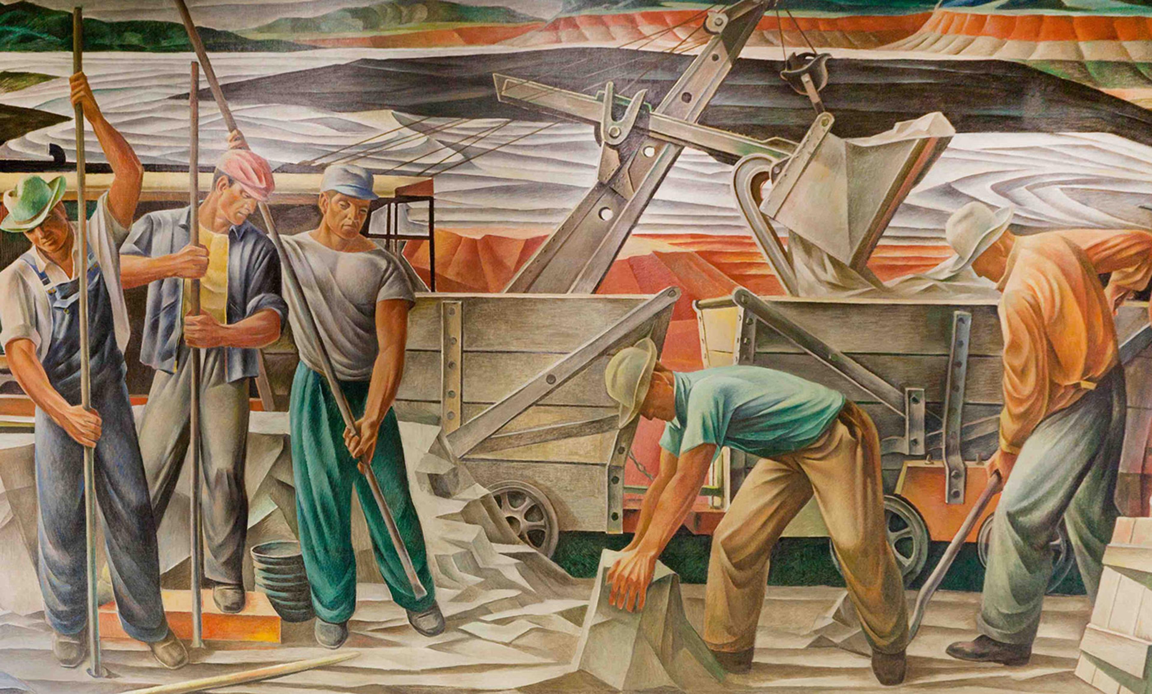 <p>Post Office mural <em>The Bauxite Mines</em> (1942) by Julius Woeltz. <em>Courtesy Library of Congress</em></p>