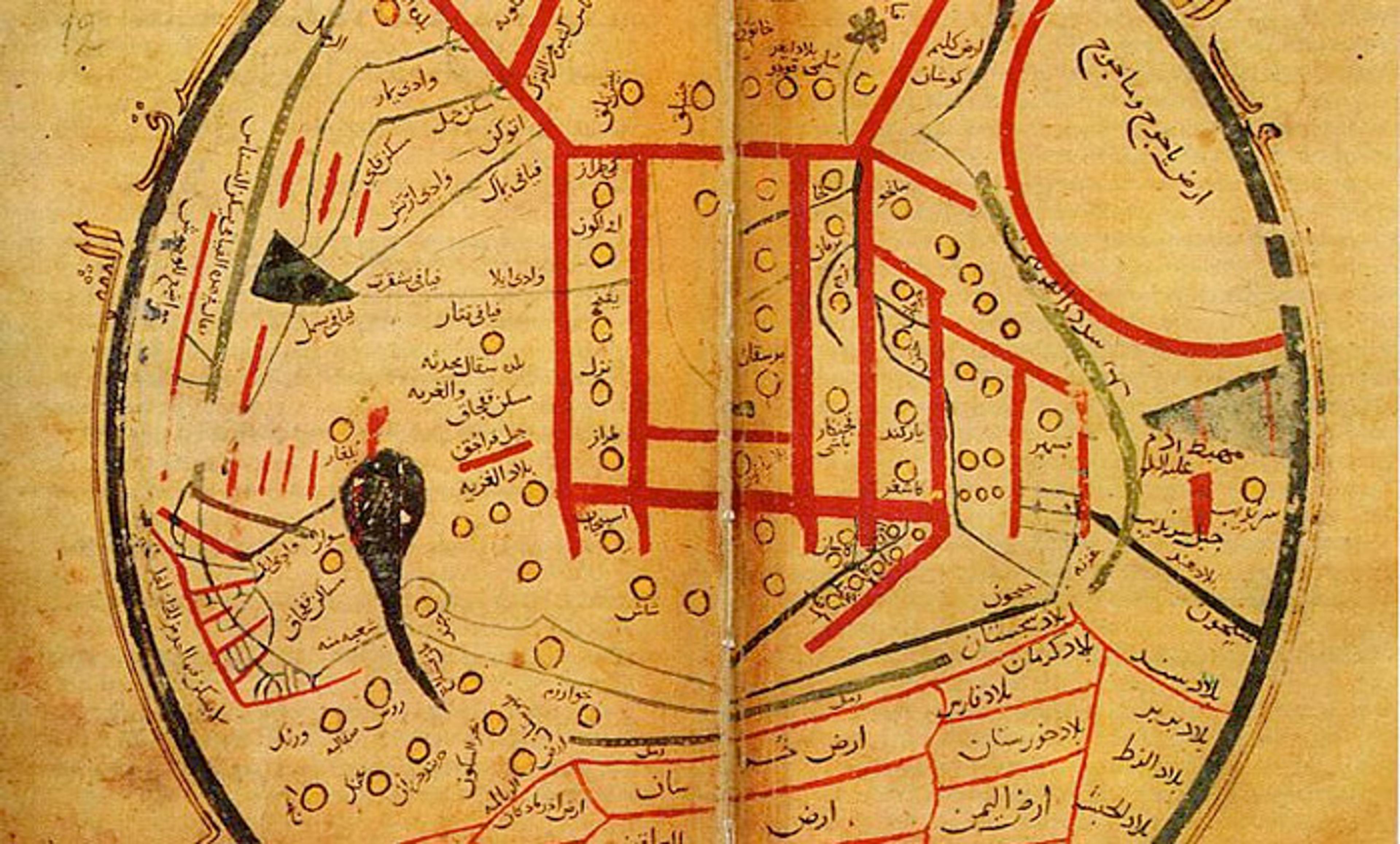 <p>Detail from the Turkish World Map of al-Kashgari (<em>c</em>664/1266 AD), centring the world at Balasaghun. <em>Photo courtesy Wikipedia</em></p>