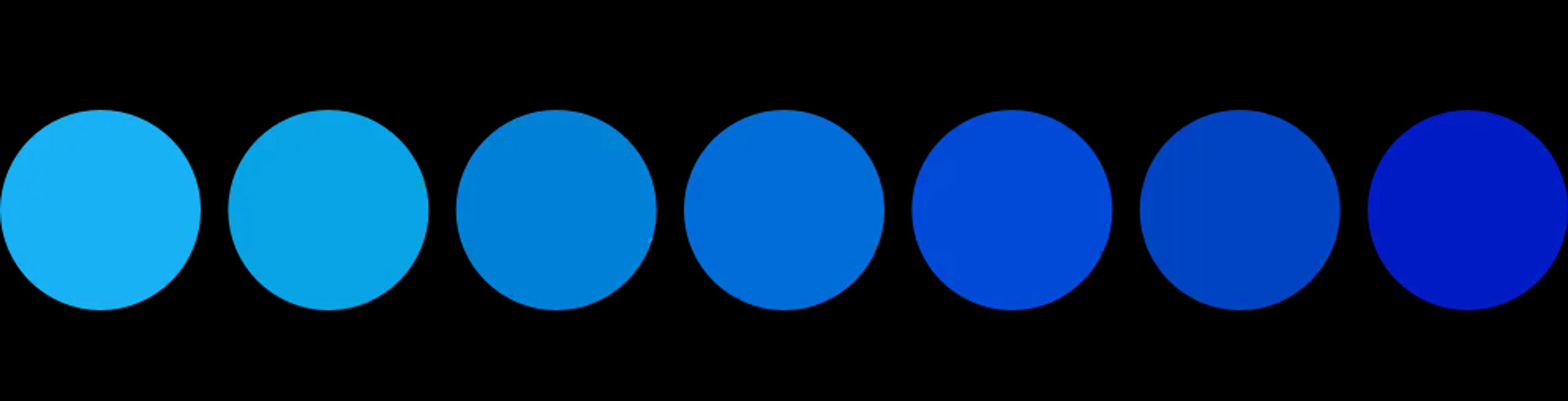 Image of six blue circles in a gradient from light to dark on a white background.