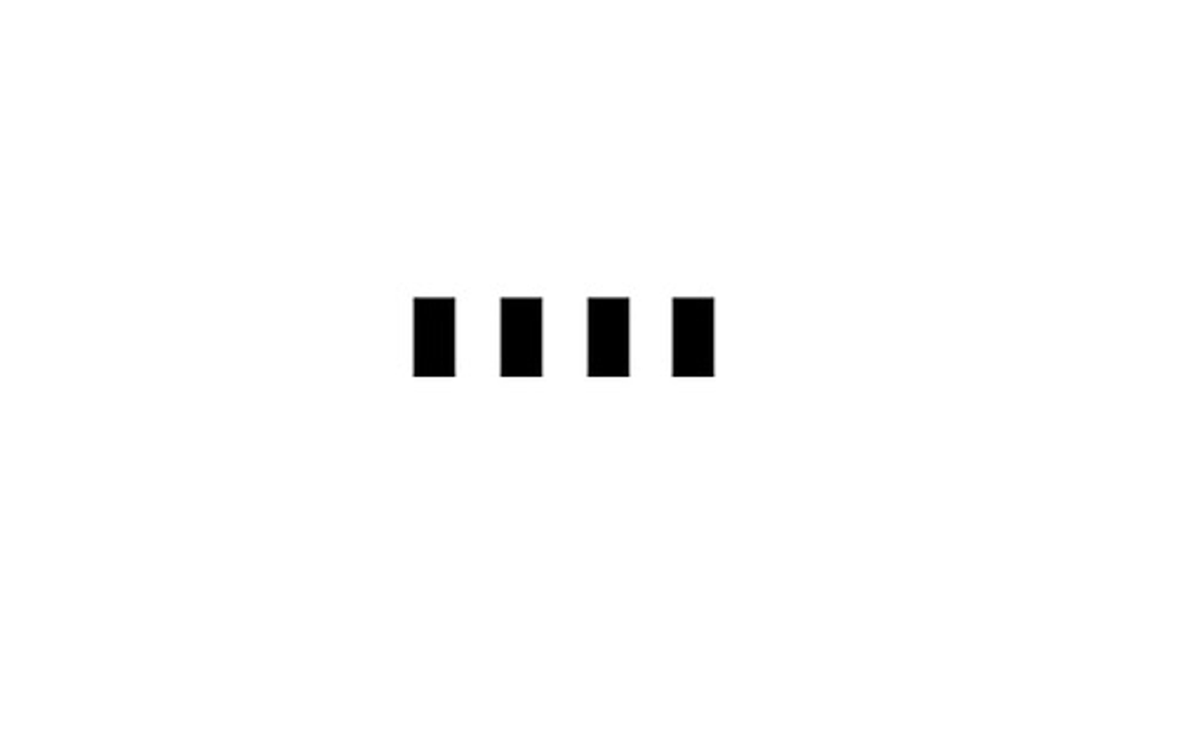 Minimalist design with four small vertical black rectangles on a white background.