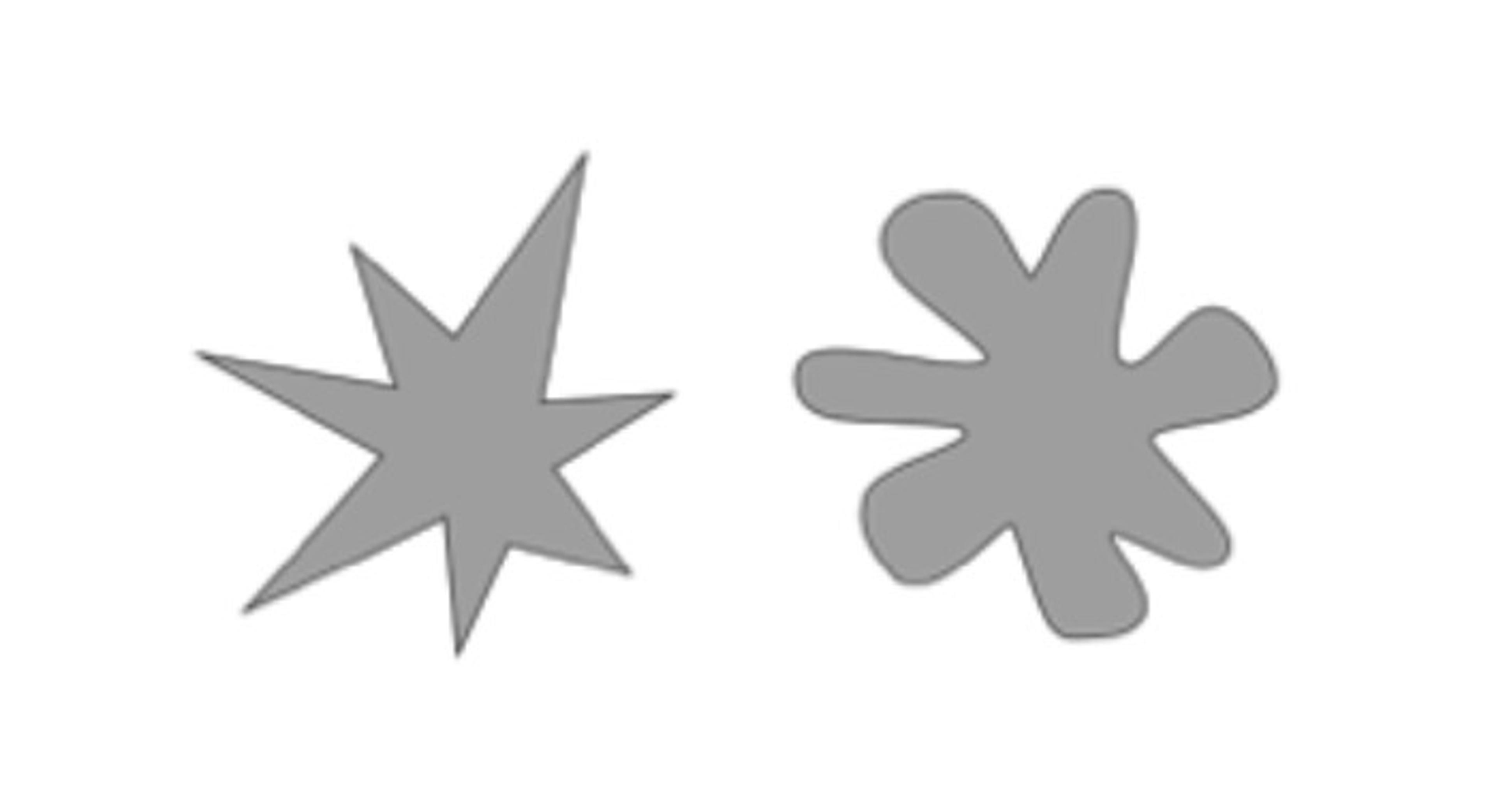 Illustration of two grey shapes, one spiky and star-like and one flowery and blob-like, on a white background.